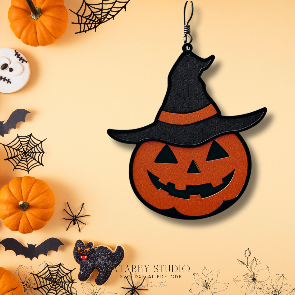 Halloween Earrings Template Pack - Ghost, Pumpkin, and Witch Hat Designs for Laser Crafting 872