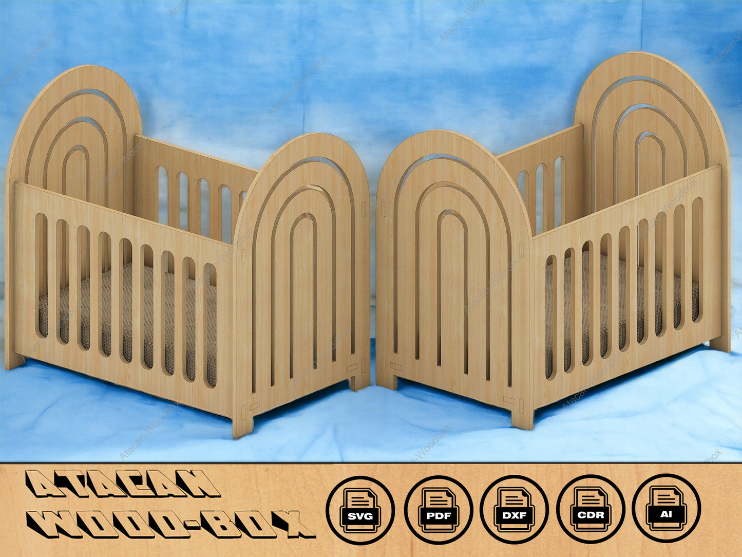Rainbow Cradle Laser cut files / Laser Cut Wooden Doll Crib / Mini Furniture Dollhouse Kit 258