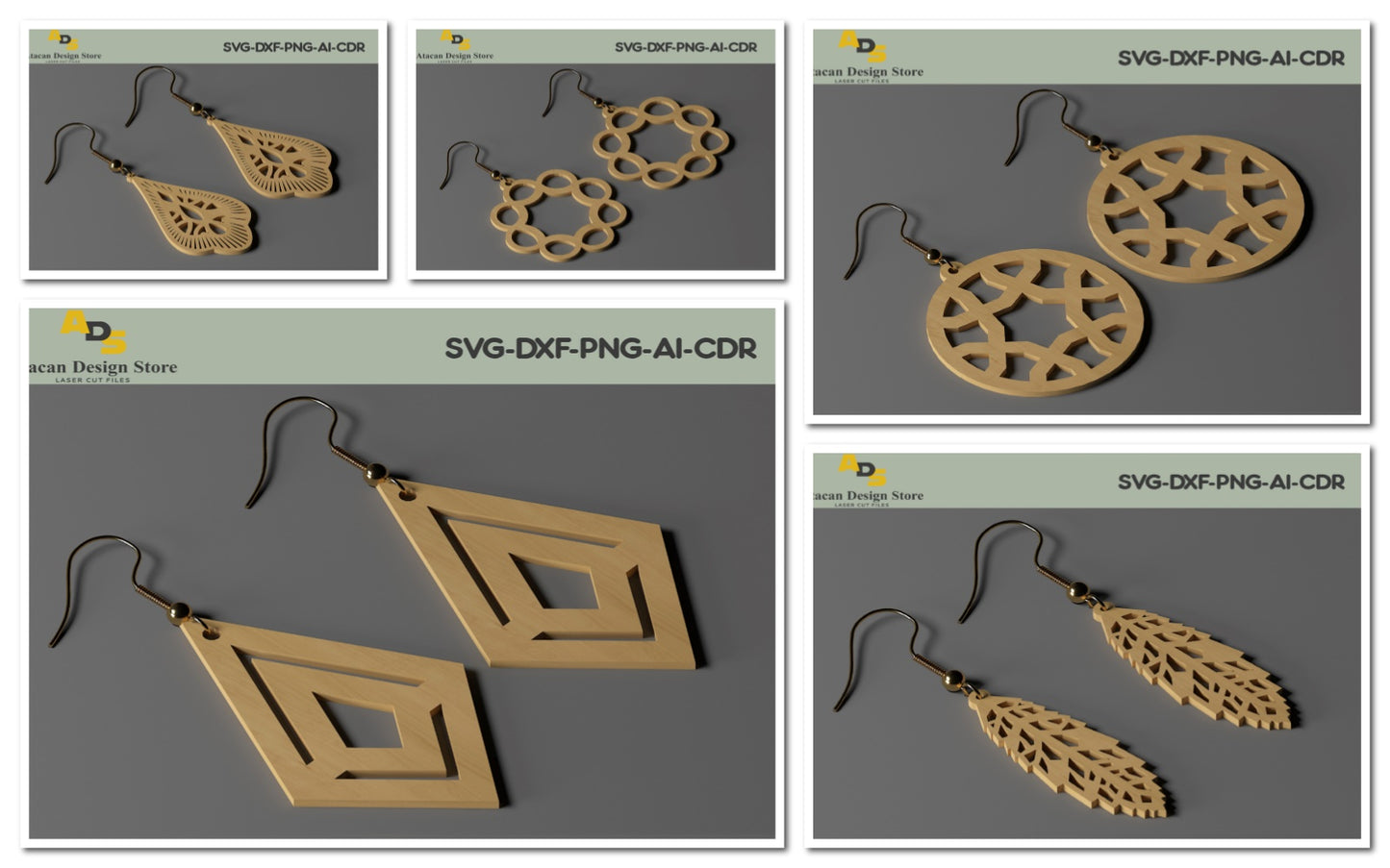 Laser Cut Jewelry Earrings / Teardrop Pendants Vector Files SVG, DXF, CDR ADS219