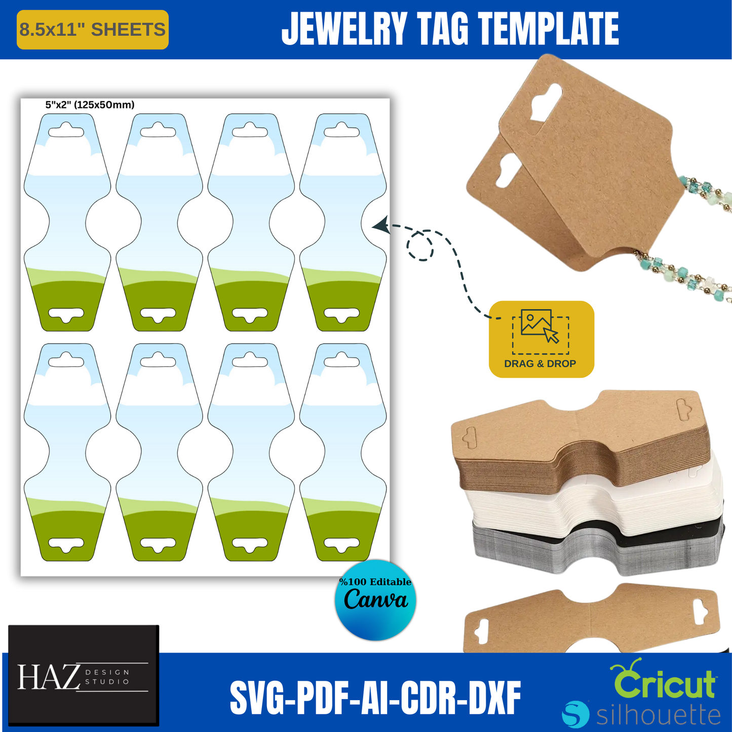 Jewelry Tag Template for Necklace & Bracelet Display | SVG-PDF-AI Files for Cricut, Silhouette Canva | Editable Design 372