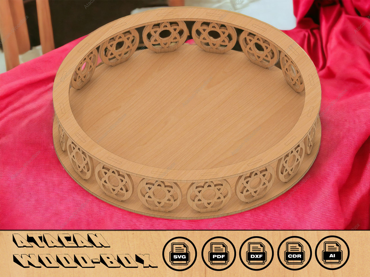 Tray Vector file, Laser Cut Svg, Wooden Decorative Tray, Glowforge files 111