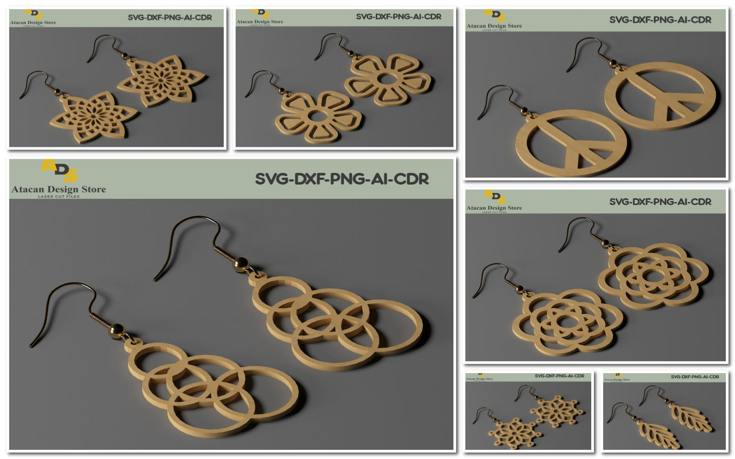 Earring Jewelry Set Glowforge Cricut Pendants laser cut | SVG, DXF, CDR ADS216