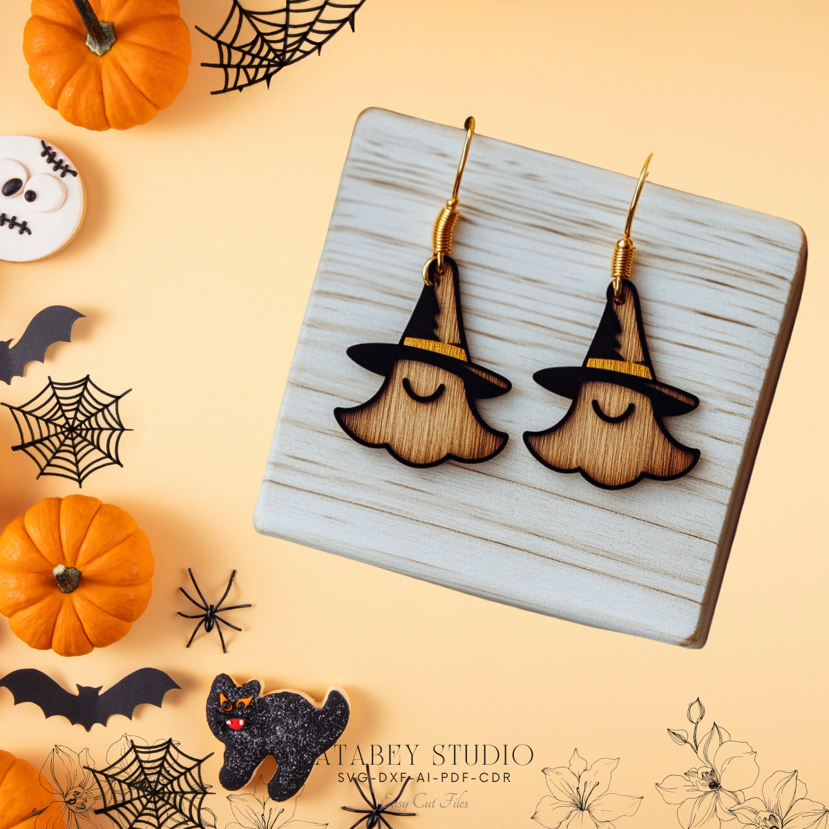 Halloween Earrings Template Pack - Ghost, Pumpkin, and Witch Hat Designs for Laser Crafting 872