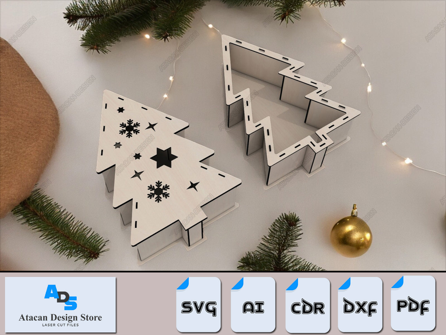 Noel Laser Cut Plywood 3D models / Glowforge cut files / Noel Tree DIY Puzzle / Christmas Sleigh 3d model vector plan ADS092