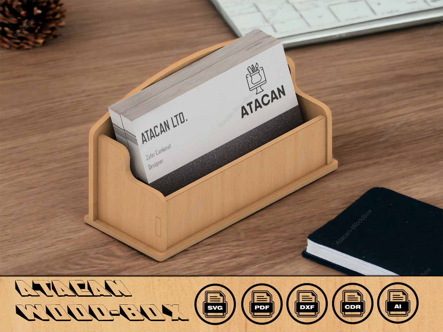 Business Card Holder 3mm Svg- Logo space - Glowforge - Digital file - Wooden - Card Stand 101