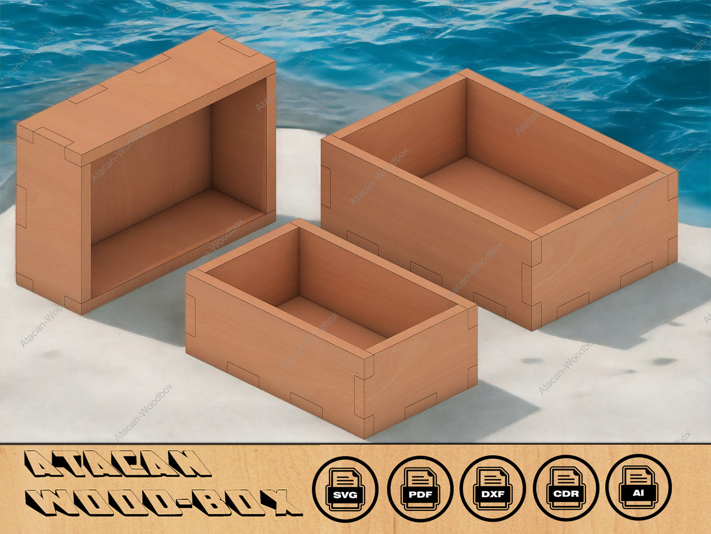 Wood Box Cutting files for 6mm Material / Glowforge, Lightburn, Xtool Boxes SVG DXF CDR Ai 053