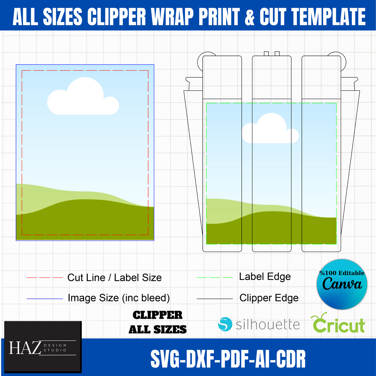 All Sizes Clipper Wrap Print Cut Template | Compatible with Cricut & Silhouette | SVG, PDF Files 363