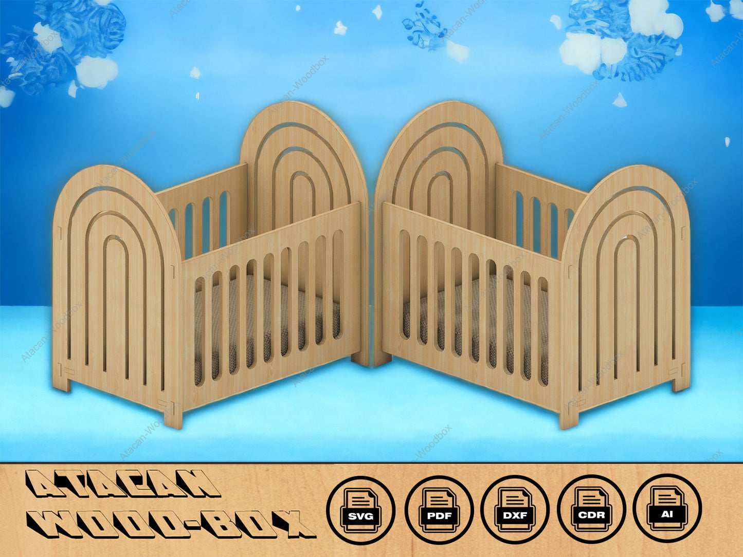 Rainbow Cradle Laser cut files / Laser Cut Wooden Doll Crib / Mini Furniture Dollhouse Kit 258