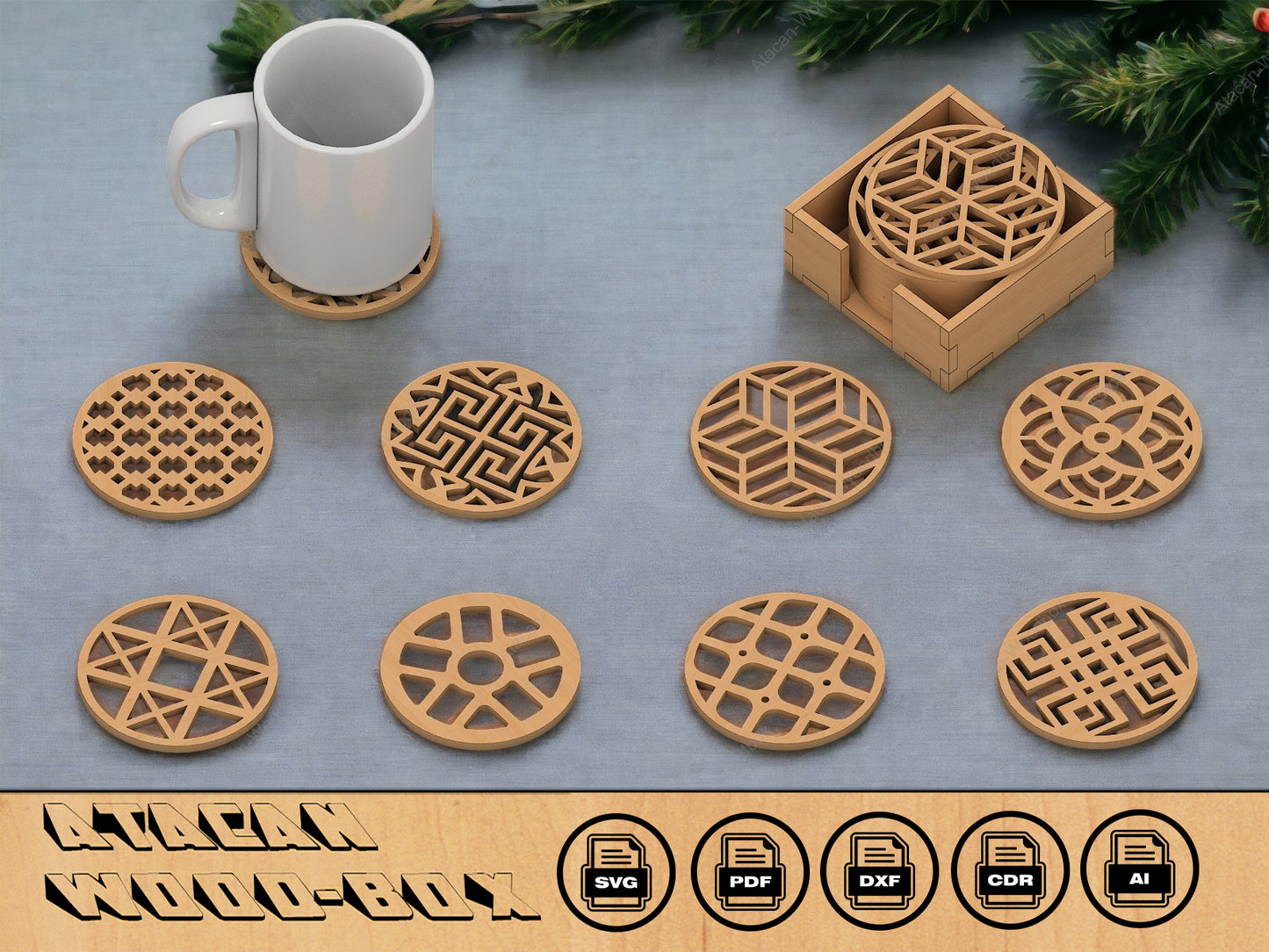 Round Coasters Laser Cut File/ SVG, DXF, CDR, /Digital Download/Wall Art/Coasters 089