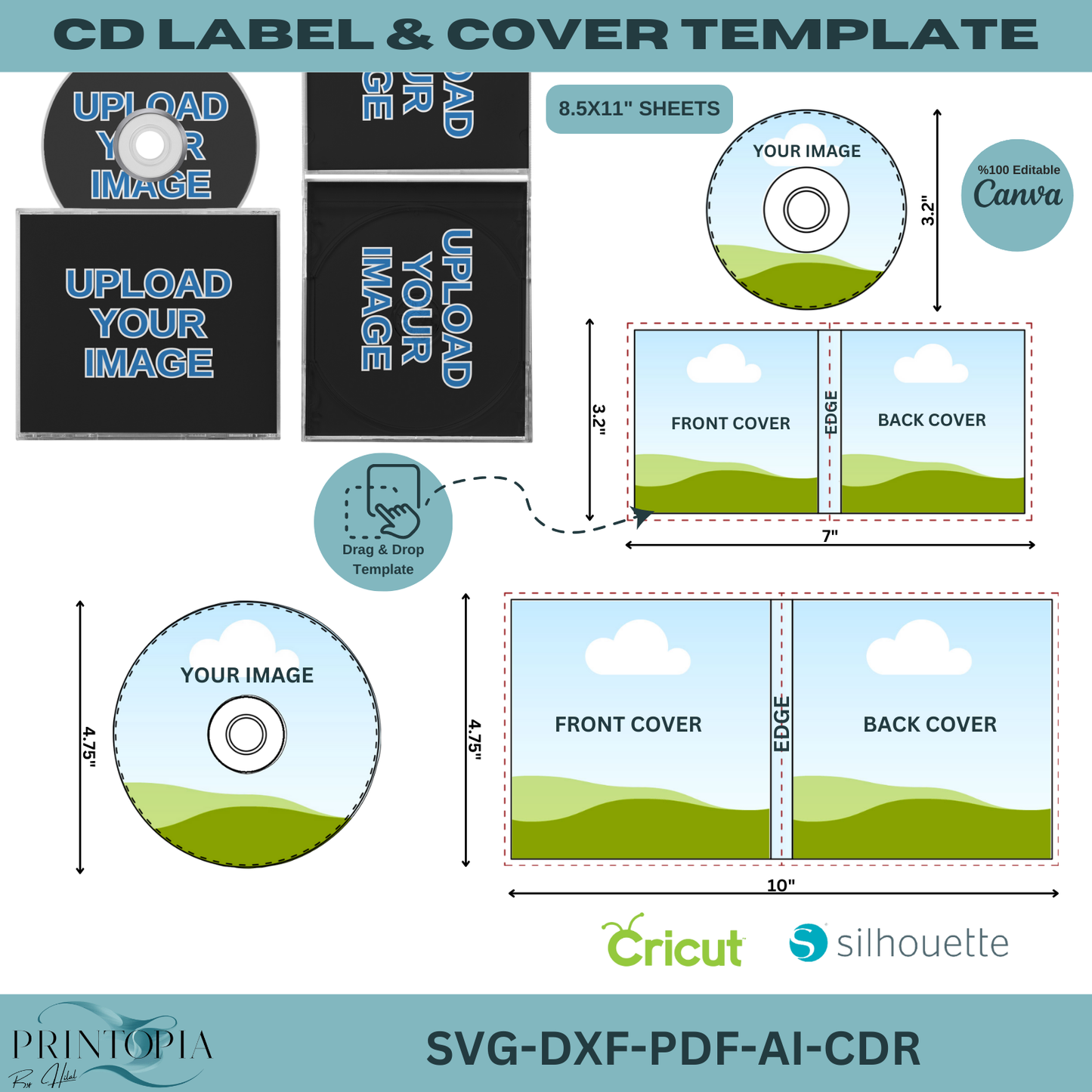 Editable CD Label & Cover Design Template | svg, PDF, DXF | Perfect for Music, Events Custom Albums 162