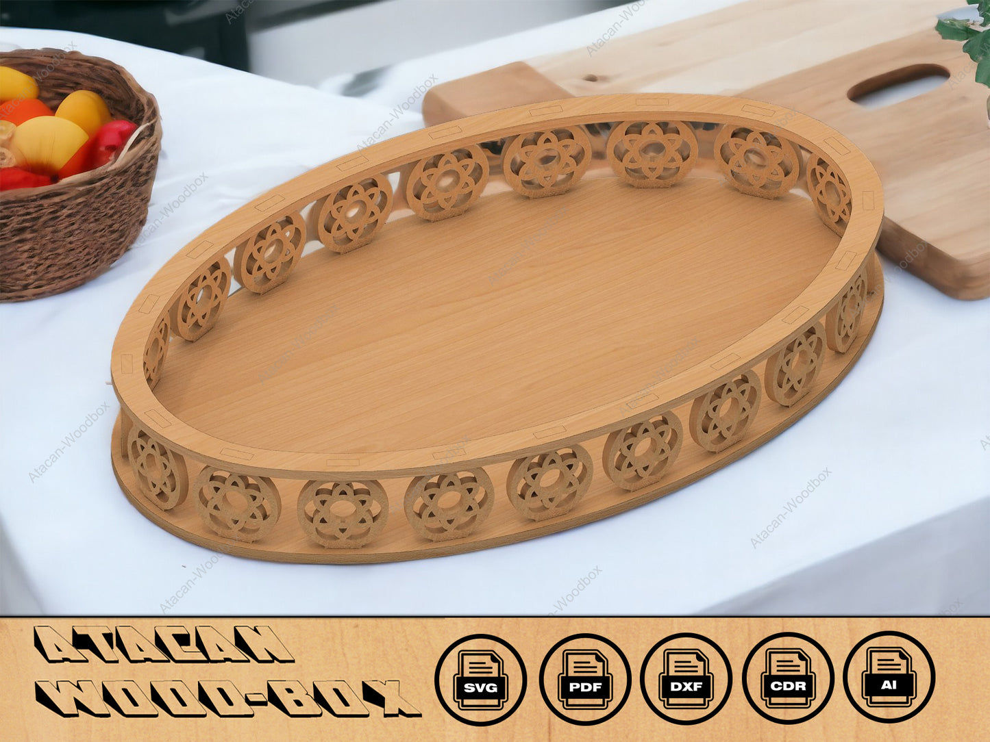 Tray Laser Cut Files - Ellipse Wood Tray Glowforge file - Svg-Dxf-Pdf-Ai-Cdr Digital Download 107