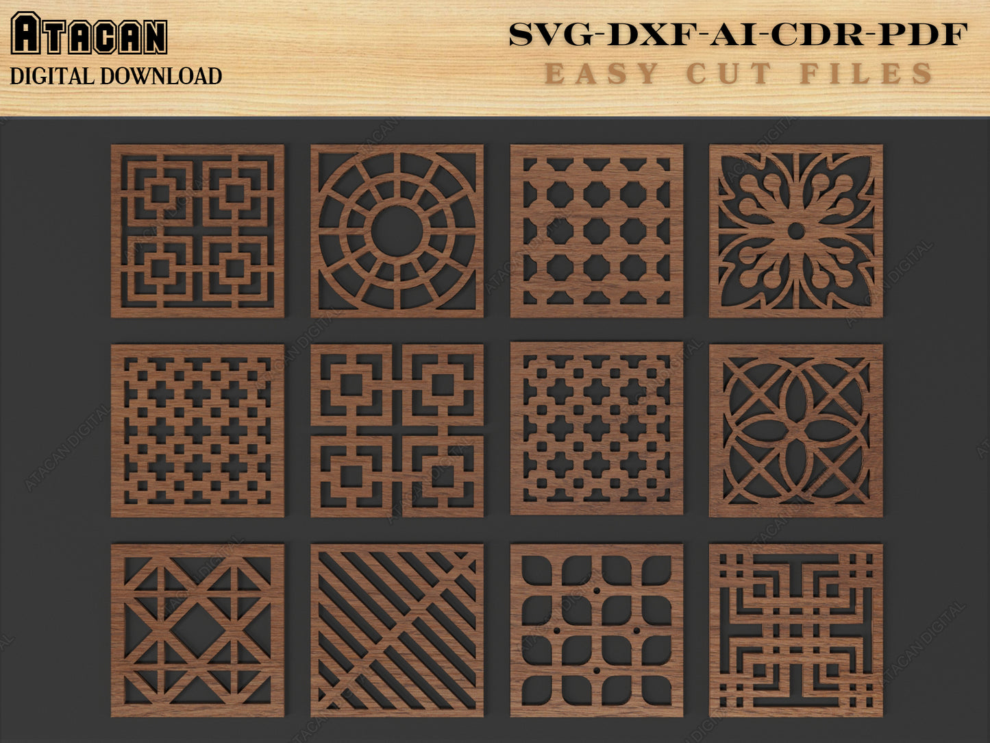 48 Coaster Svg Bundle, Round Square costers laser cutting file, glowforge files 118