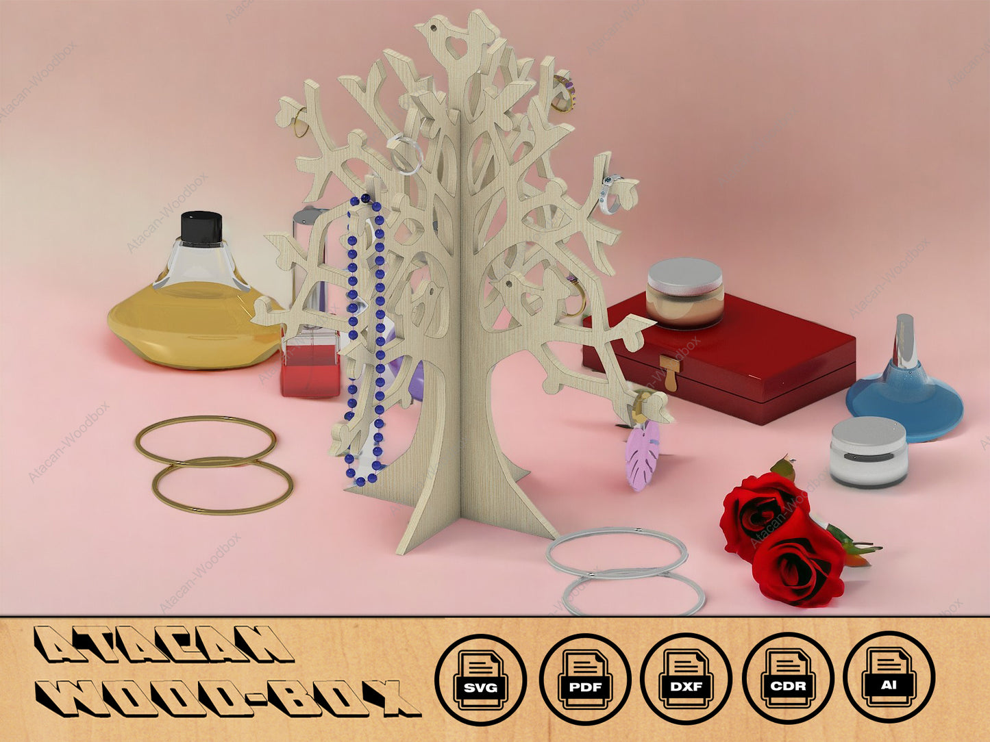 Jewellery Stand Laser Cut Files, Ring Display Organiser, Jewellery Holder Laser SVG Cutting plan 142