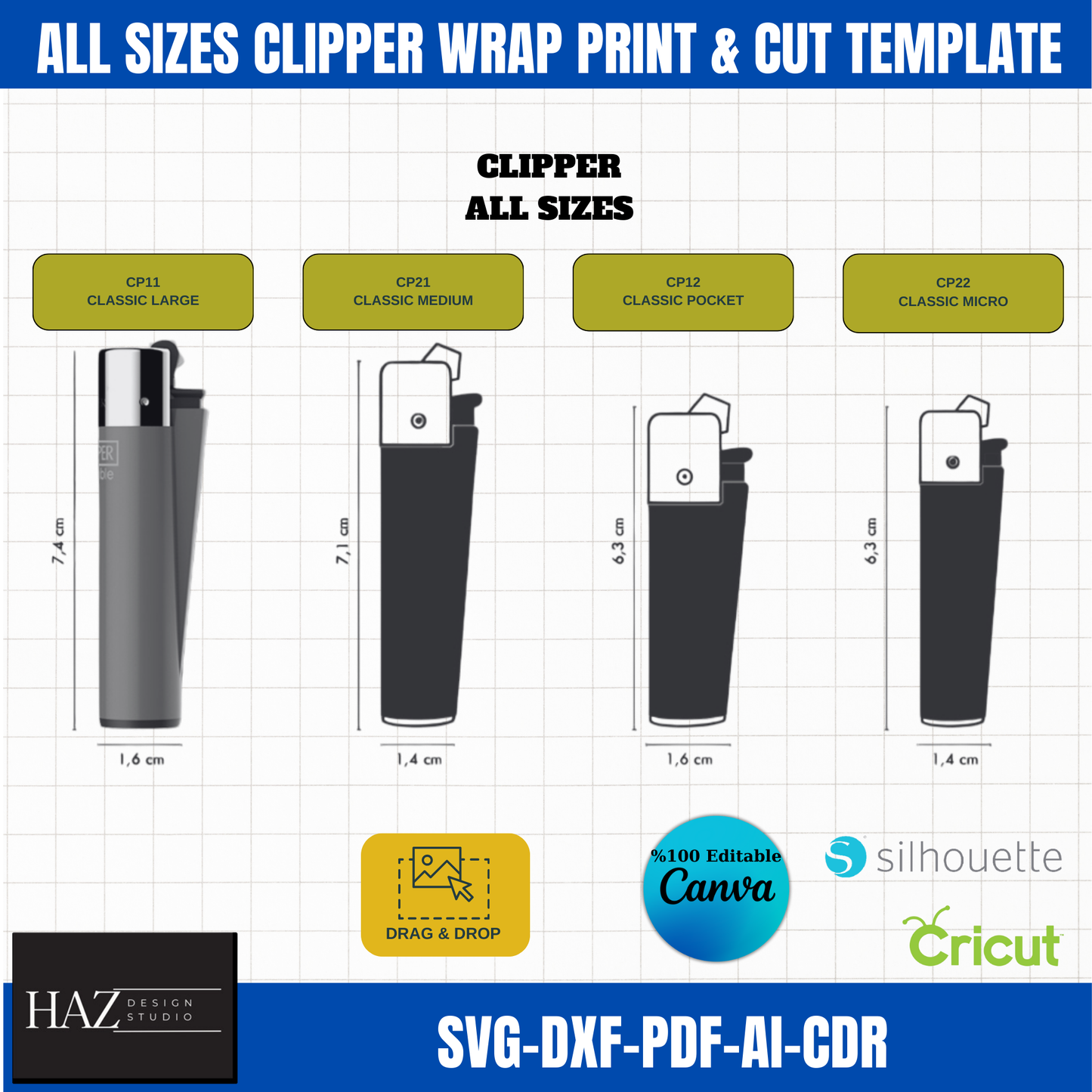 All Sizes Clipper Wrap Print Cut Template | Compatible with Cricut & Silhouette | SVG, PDF Files 363