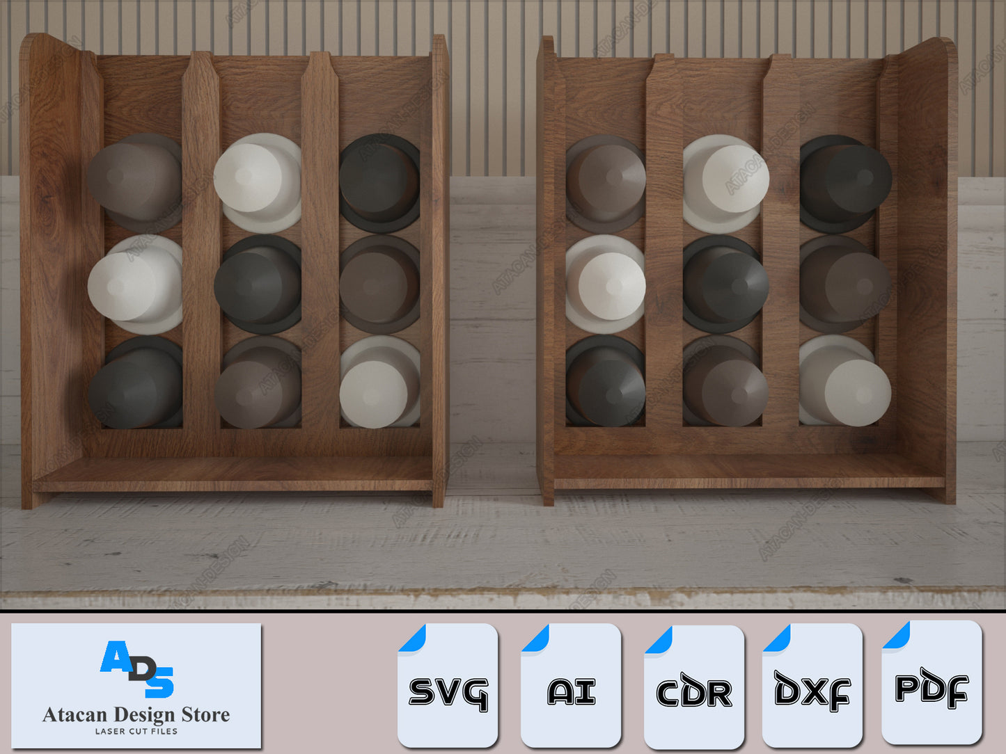 Laser Cut Coffee Pod Holder Stand Pattern - Modern Wooden Organizer Svg Dxf Digital File 389
