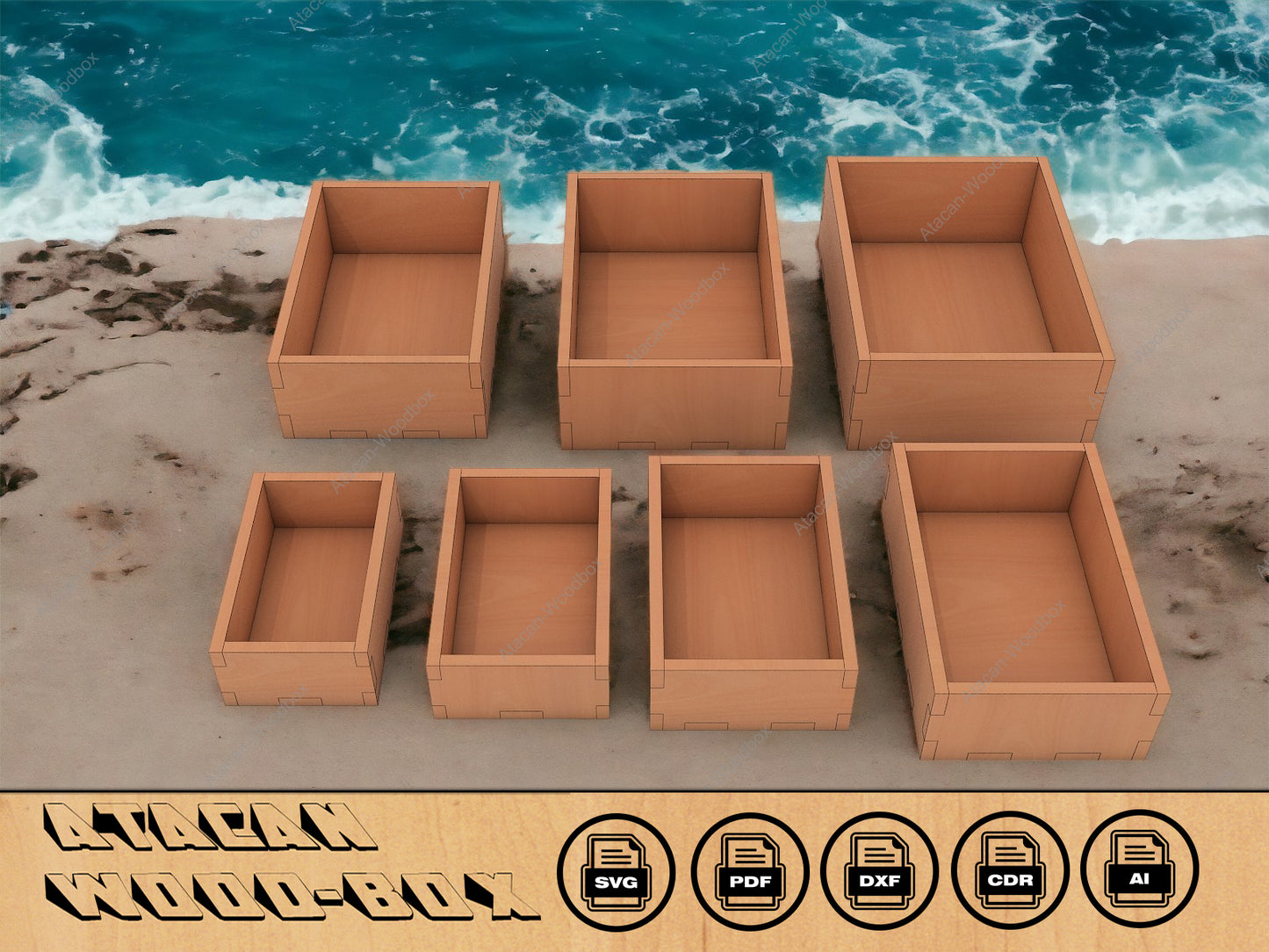 Wood Box Cutting files for 6mm Material / Glowforge, Lightburn, Xtool Boxes SVG DXF CDR Ai 053