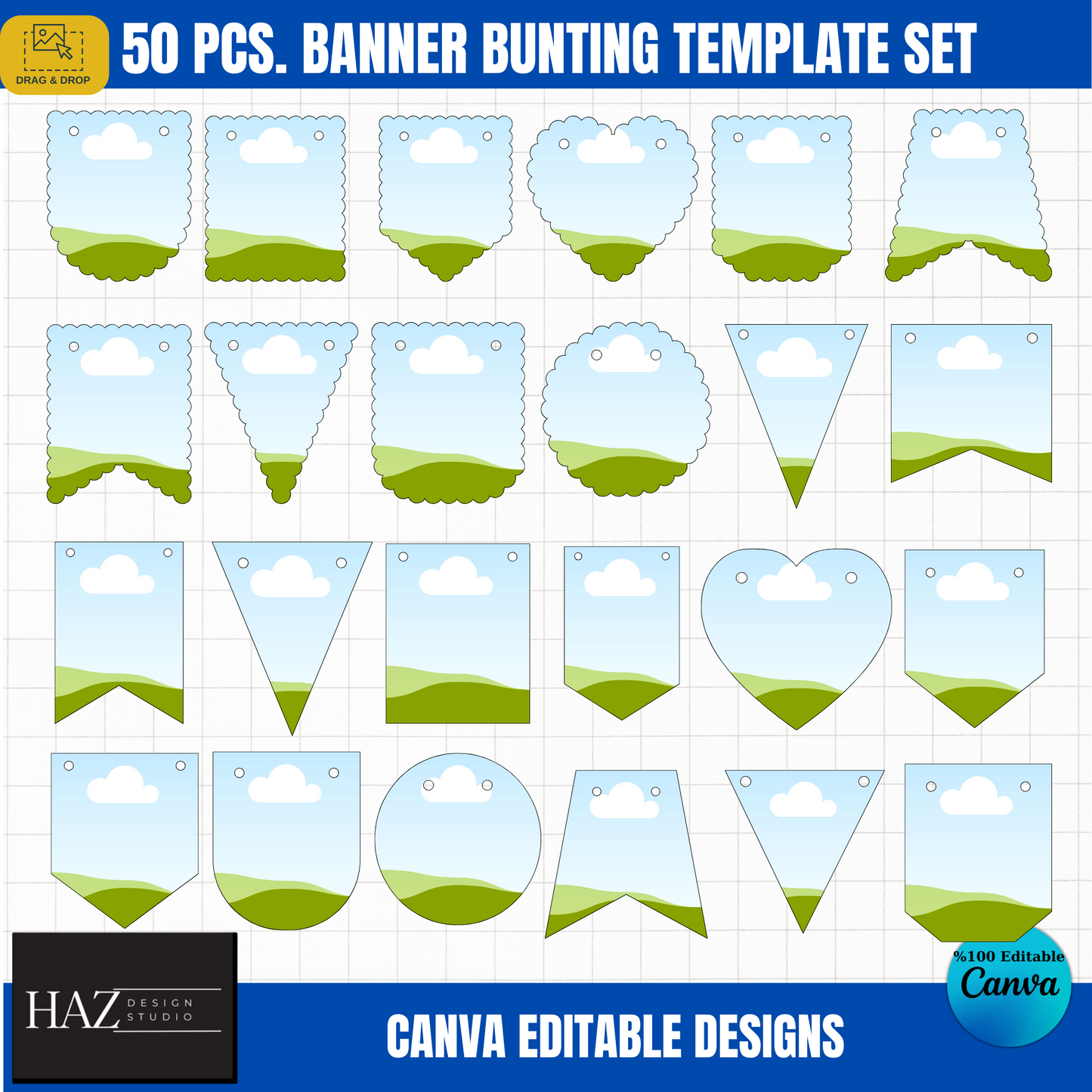 50 Pcs Banner Bunting Template Set - Canva Editable Designs for DIY Party Decor & Event Styling 358