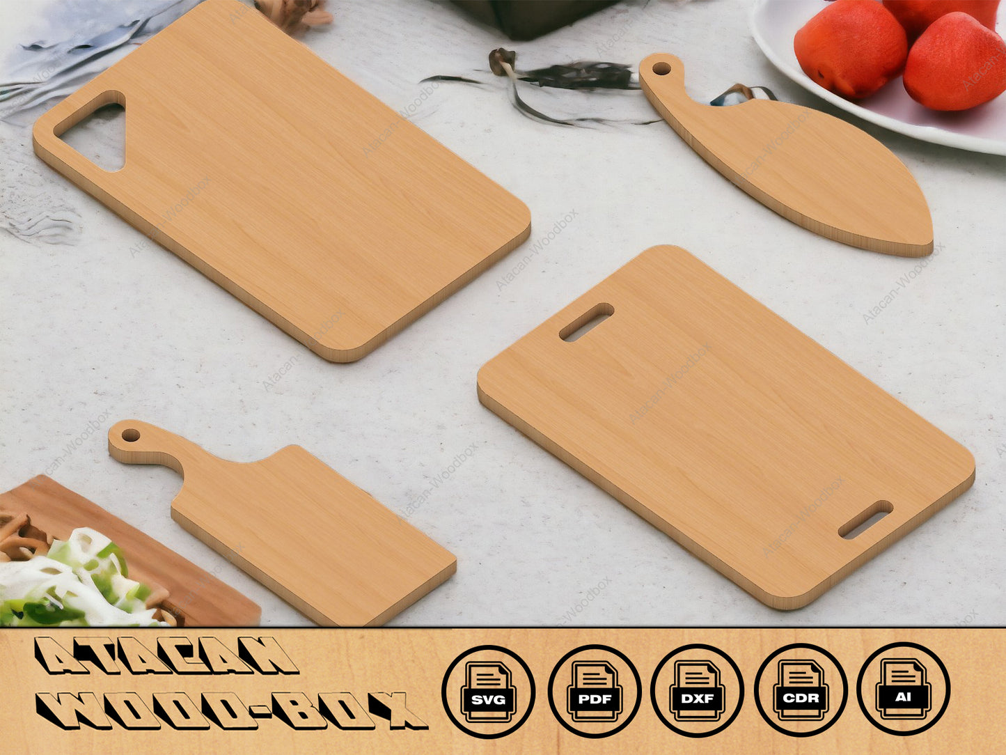Kitchen Cutting Board Set / Laser Cutting SVG Files / Cnc, Glowforge, Cricut Digital files 184