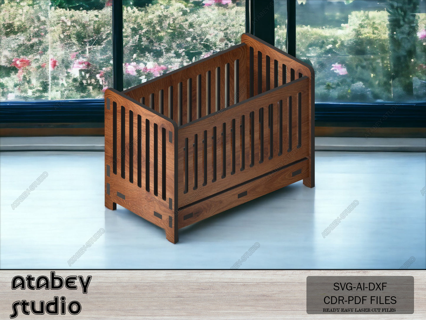 Laser Cut Wooden Cradle Plans, DIY Mini Dollhouse Nursery Furniture, Heart Pattern Baby Bed Design 091