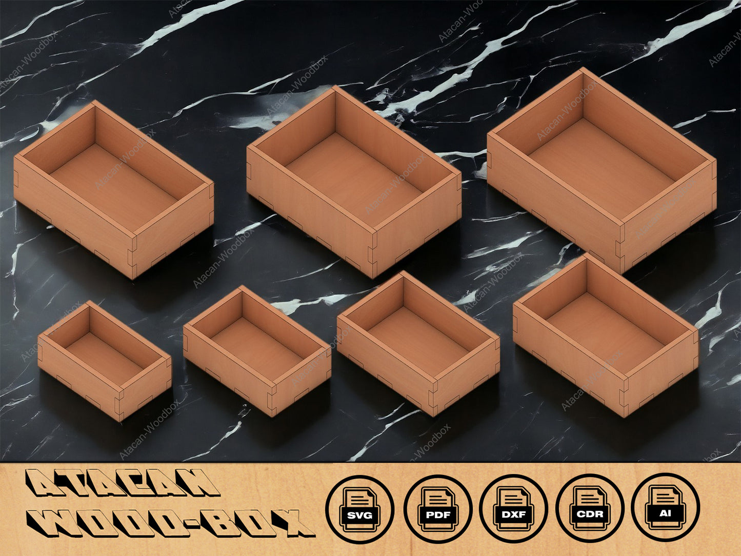 Wood Box Cutting files for 6mm Material / Glowforge, Lightburn, Xtool Boxes SVG DXF CDR Ai 053