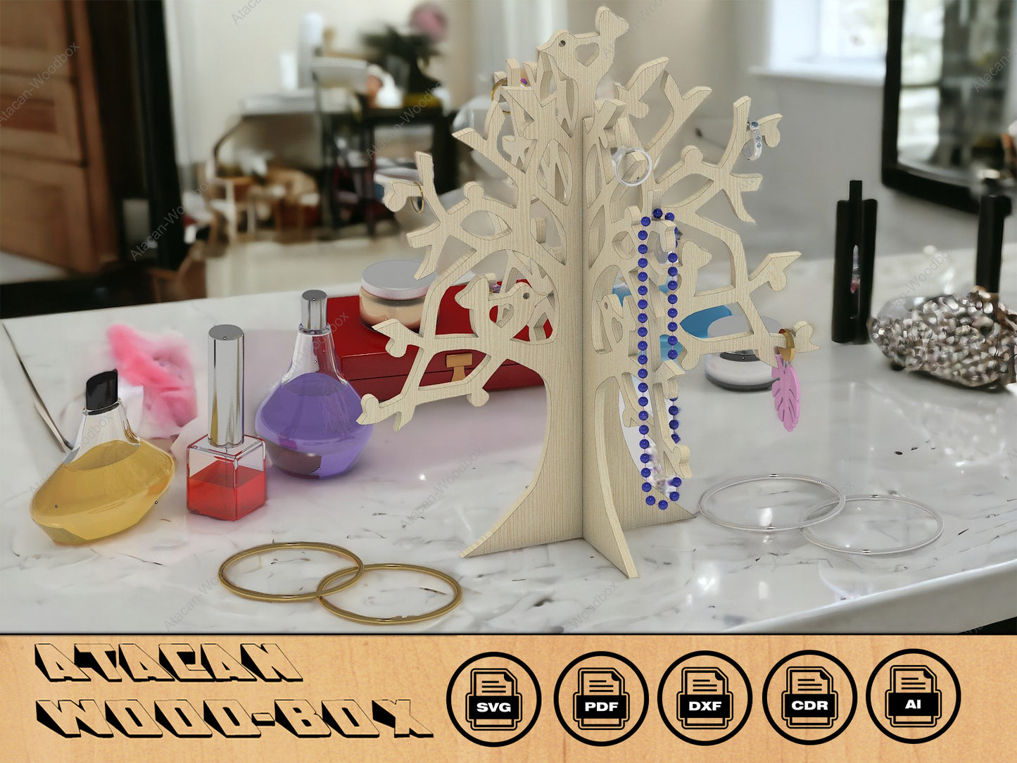 Jewellery Stand Laser Cut Files, Ring Display Organiser, Jewellery Holder Laser SVG Cutting plan 142