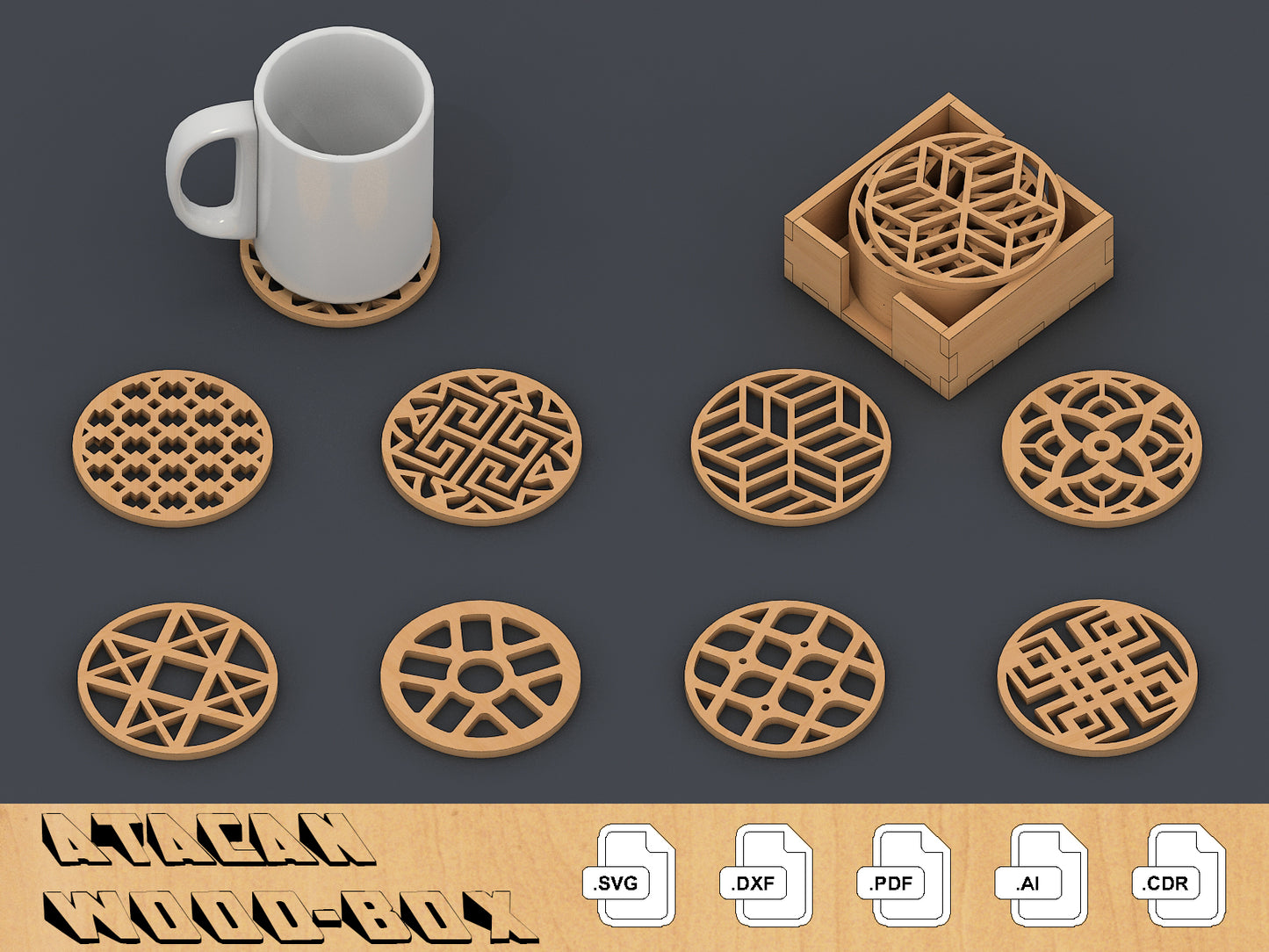 Round Coasters Laser Cut File/ SVG, DXF, CDR, /Digital Download/Wall Art/Coasters 089