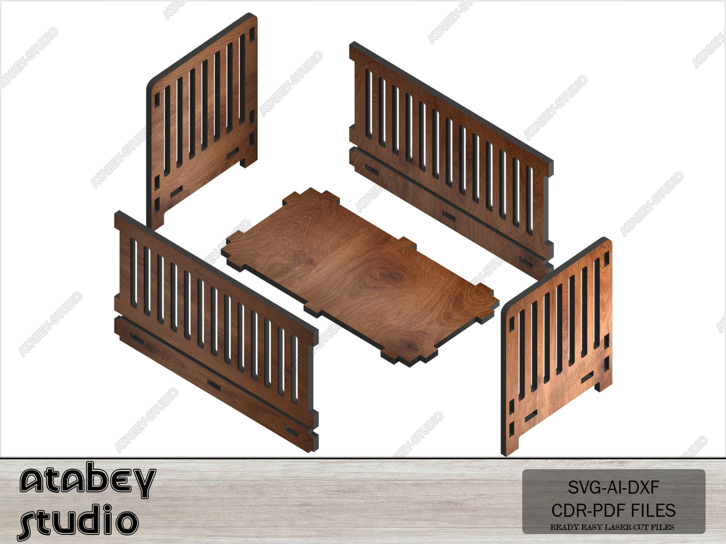 Laser Cut Wooden Cradle Plans, DIY Mini Dollhouse Nursery Furniture, Heart Pattern Baby Bed Design 091