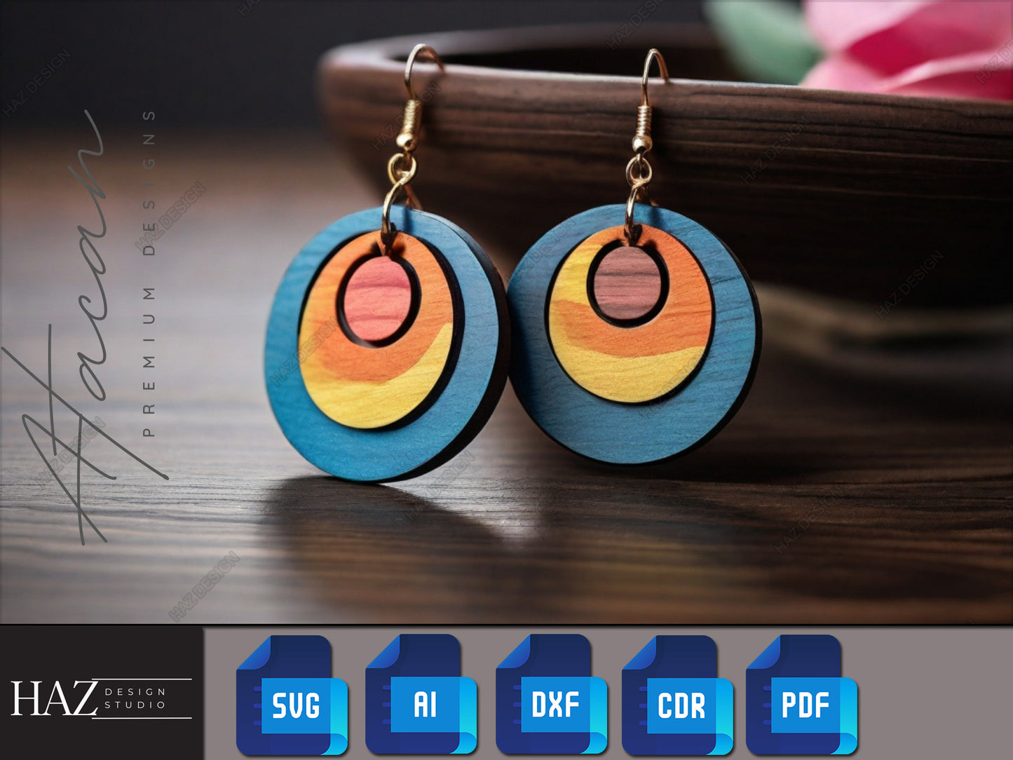 Contemporary Layered Circle Wood Earrings - Modernist Laser Cut Jewelry Files 254