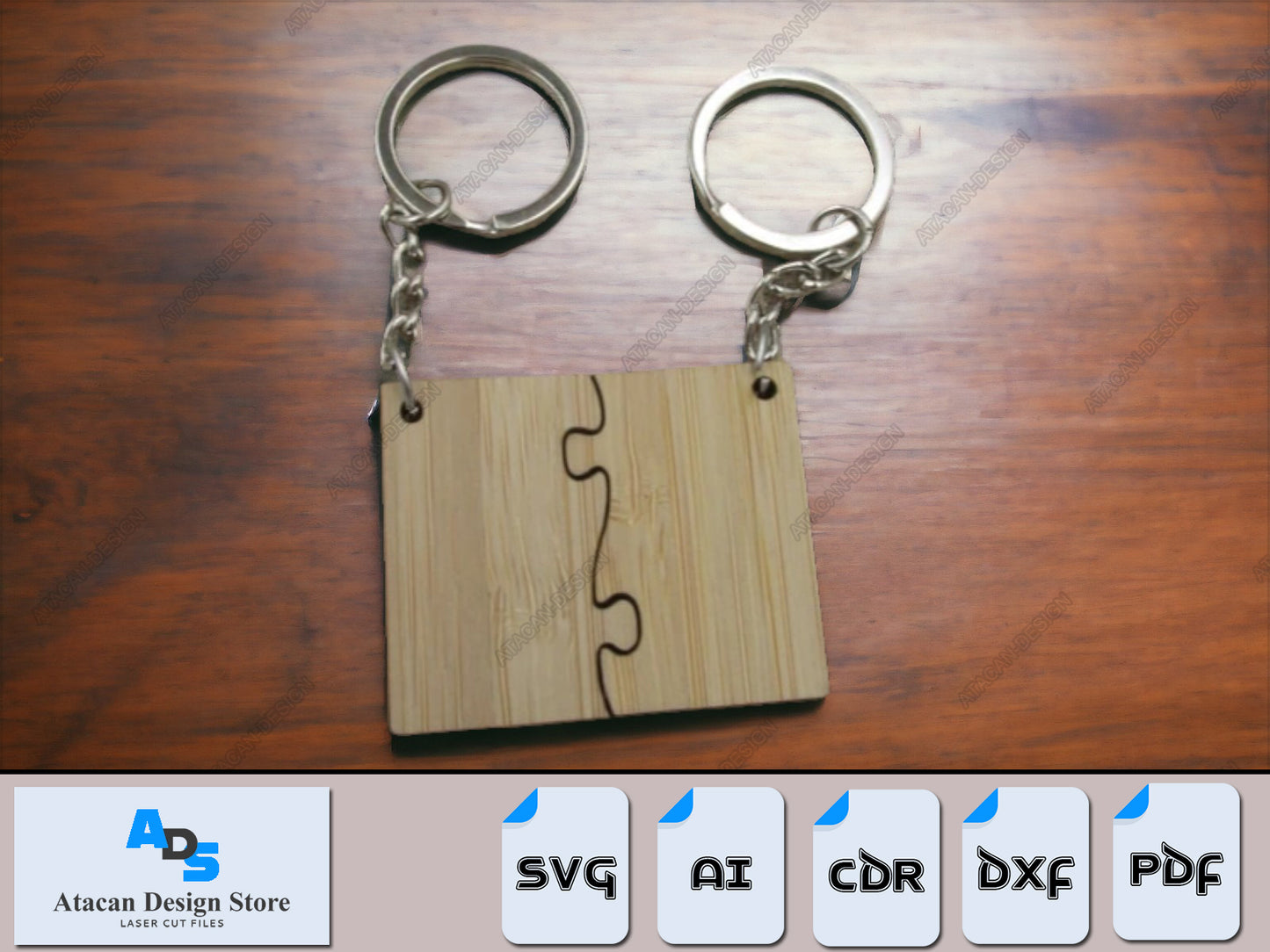 Puzzle Piece Keychain Laser Cut Files - Interlocking Heart & Keyring Puzzles Design SVG, DXF 392