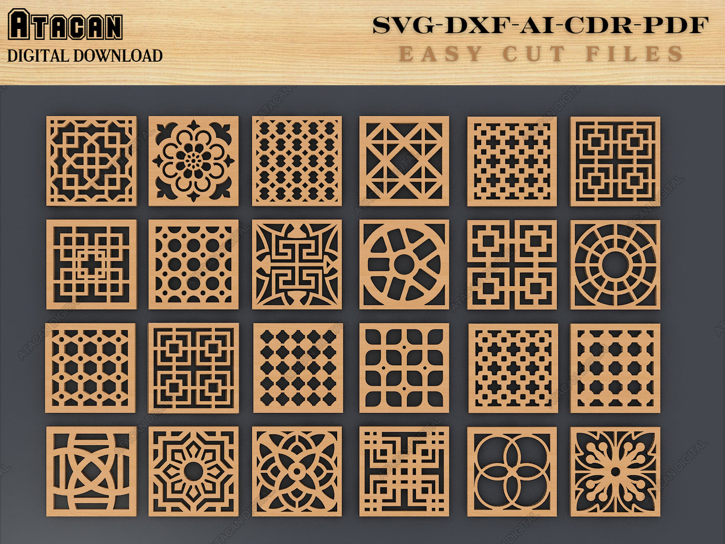 Coasters Bundle, Earrings Vector Laser cut file SVG DXF, Glowforge Laser cut template Patterns 099