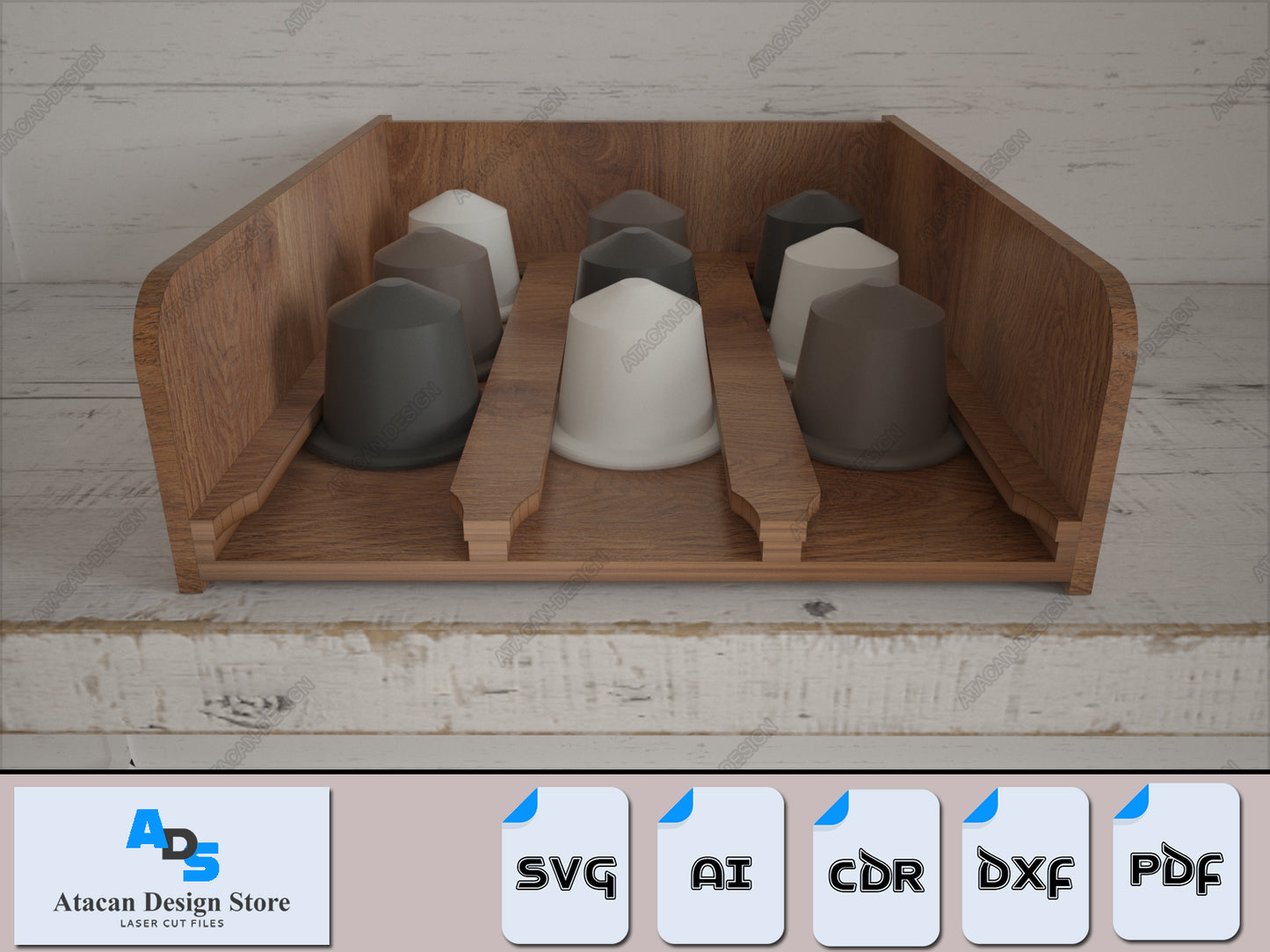 Laser Cut Coffee Pod Holder Stand Pattern - Modern Wooden Organizer Svg Dxf Digital File 389