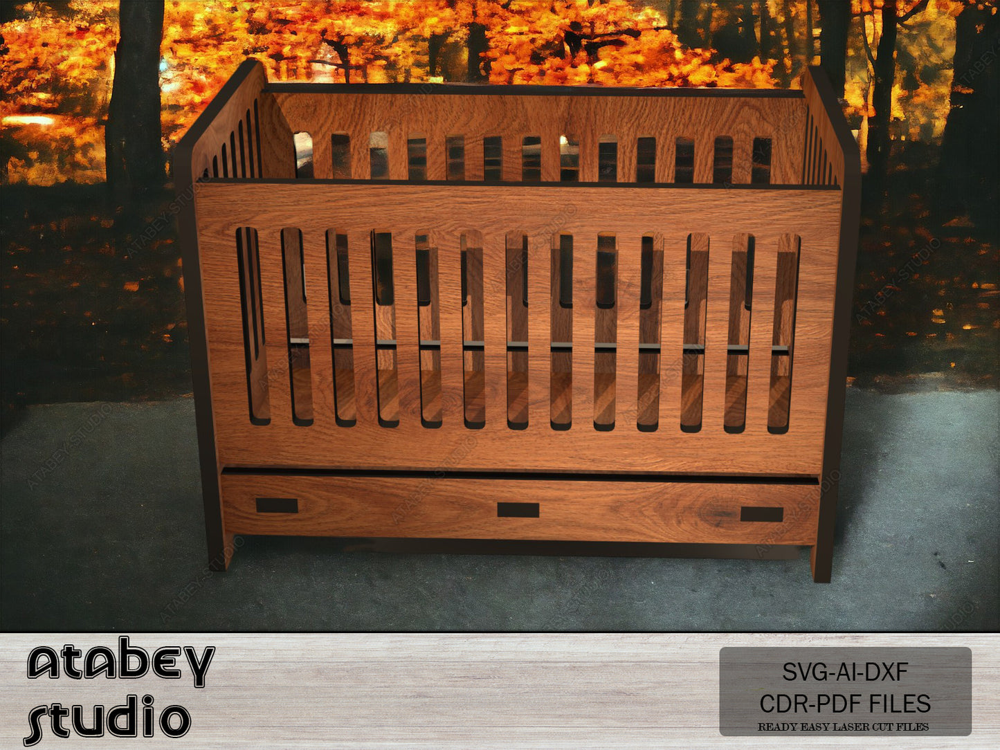 Laser Cut Wooden Cradle Plans, DIY Mini Dollhouse Nursery Furniture, Heart Pattern Baby Bed Design 091