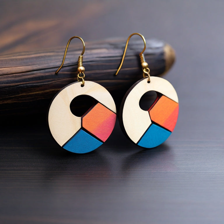 Chic Rainbow Striped Wooden Earrings - Elegant Laser Cutting Files for DIY Fashion 585