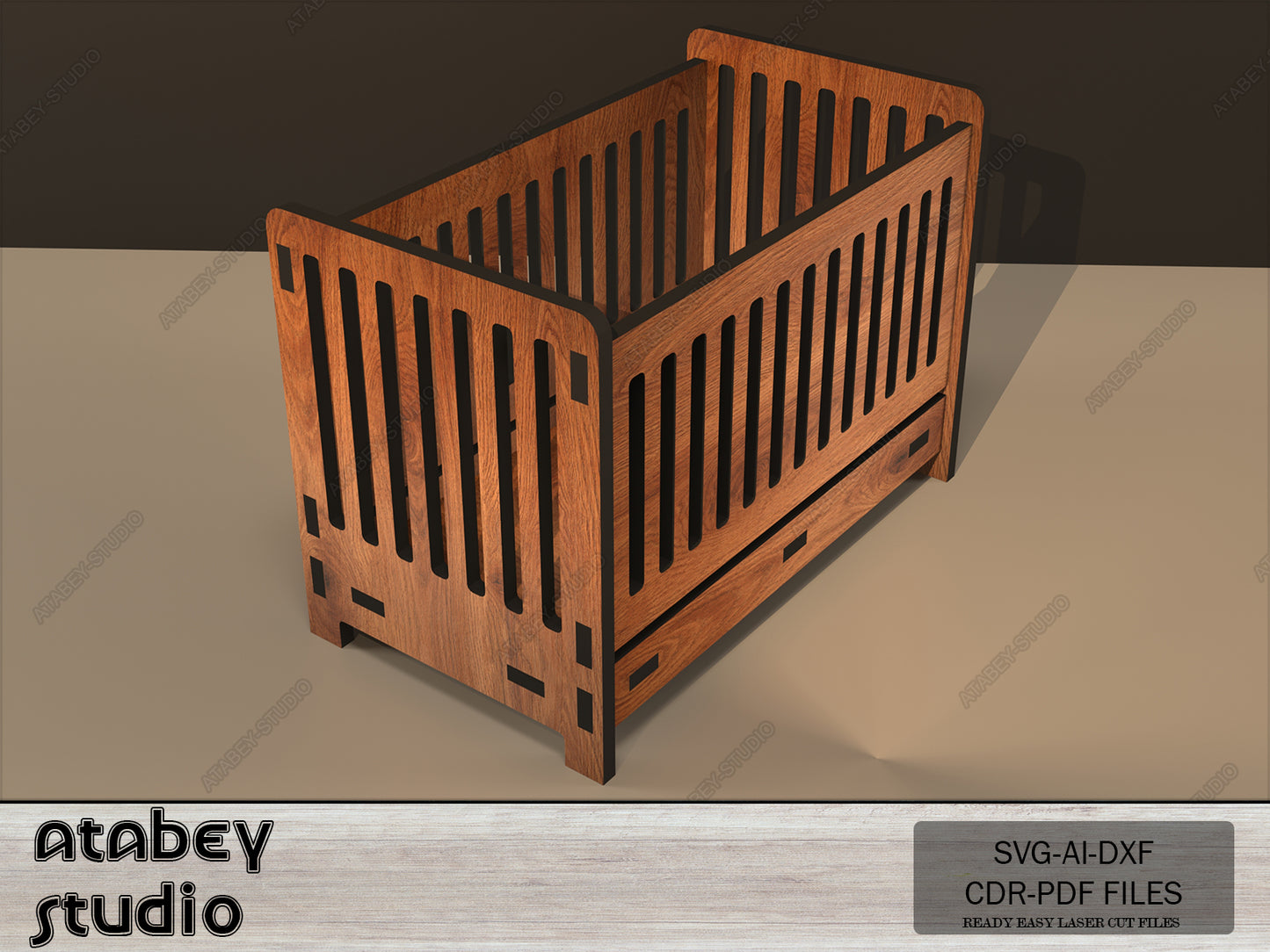 Laser Cut Wooden Cradle Plans, DIY Mini Dollhouse Nursery Furniture, Heart Pattern Baby Bed Design 091