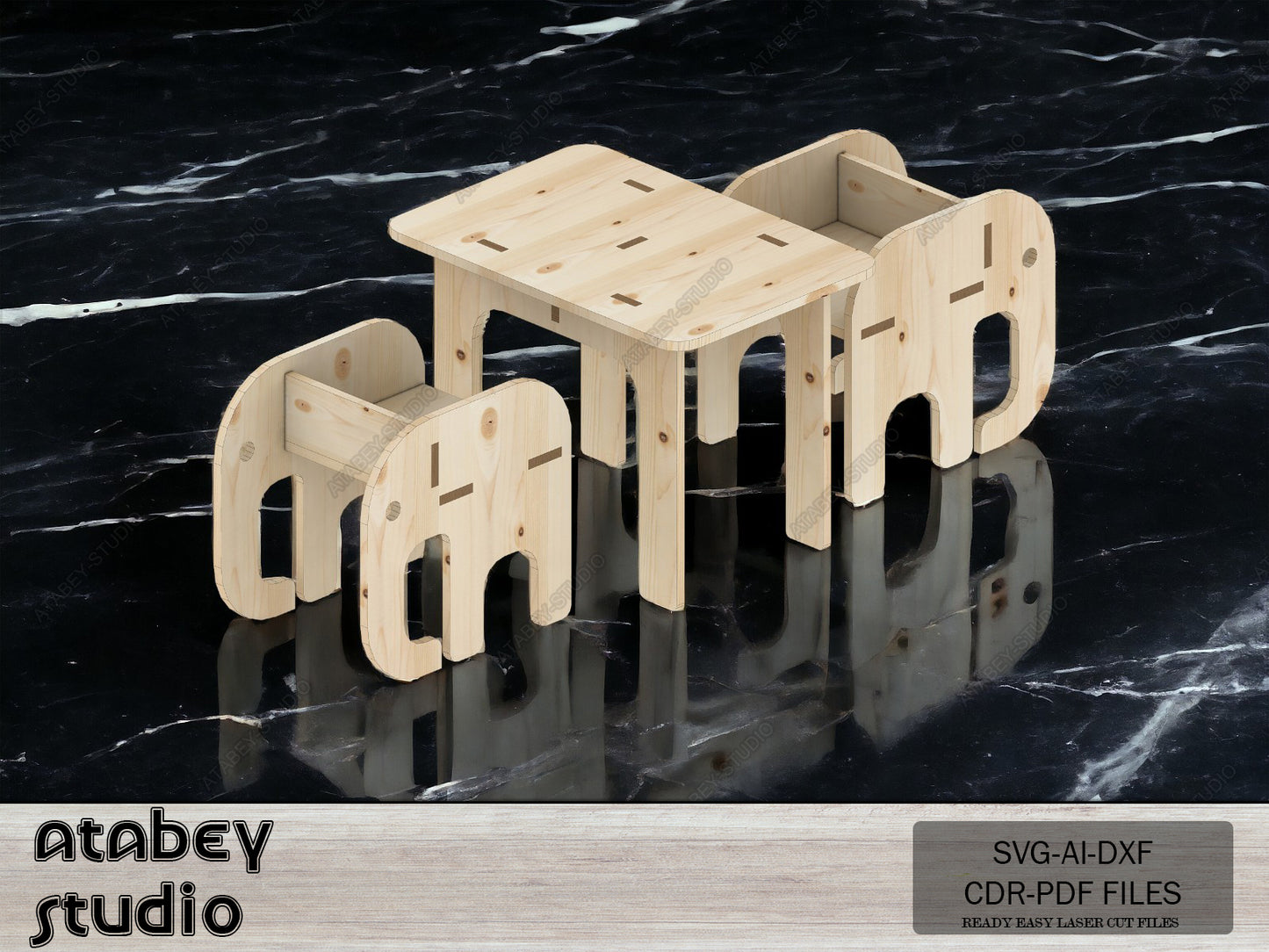 Plywood Mini Chair and Table Decor - Vector Plan for Dollhouse Furniture, Wood Laser Cut Files 098