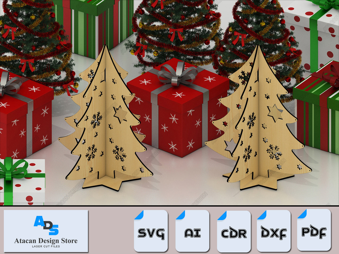 Christmas Bundle / Laser cut SVG files / Noel Sleigh / Christmas Tree / Noel Items templates ADS093