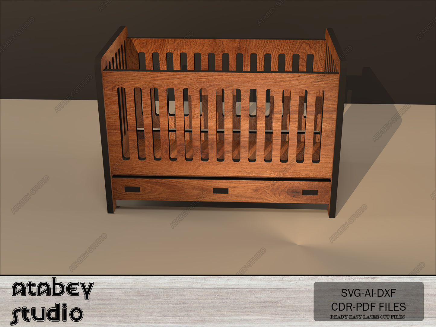 Laser Cut Wooden Cradle Plans, DIY Mini Dollhouse Nursery Furniture, Heart Pattern Baby Bed Design 091