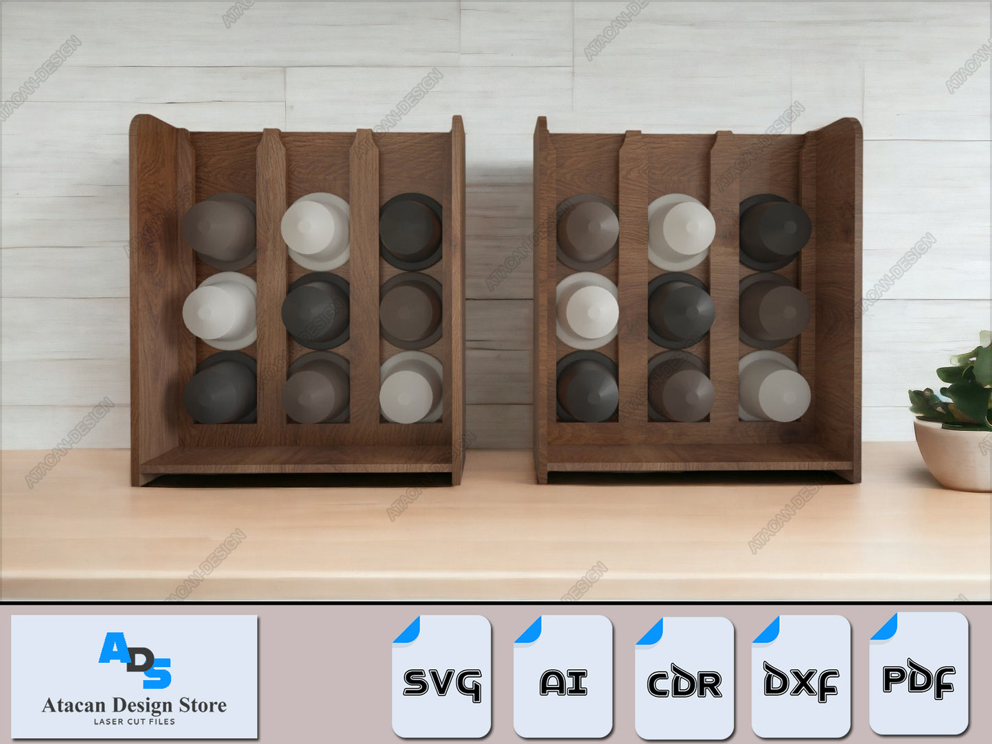 Laser Cut Coffee Pod Holder Stand Pattern - Modern Wooden Organizer Svg Dxf Digital File 389