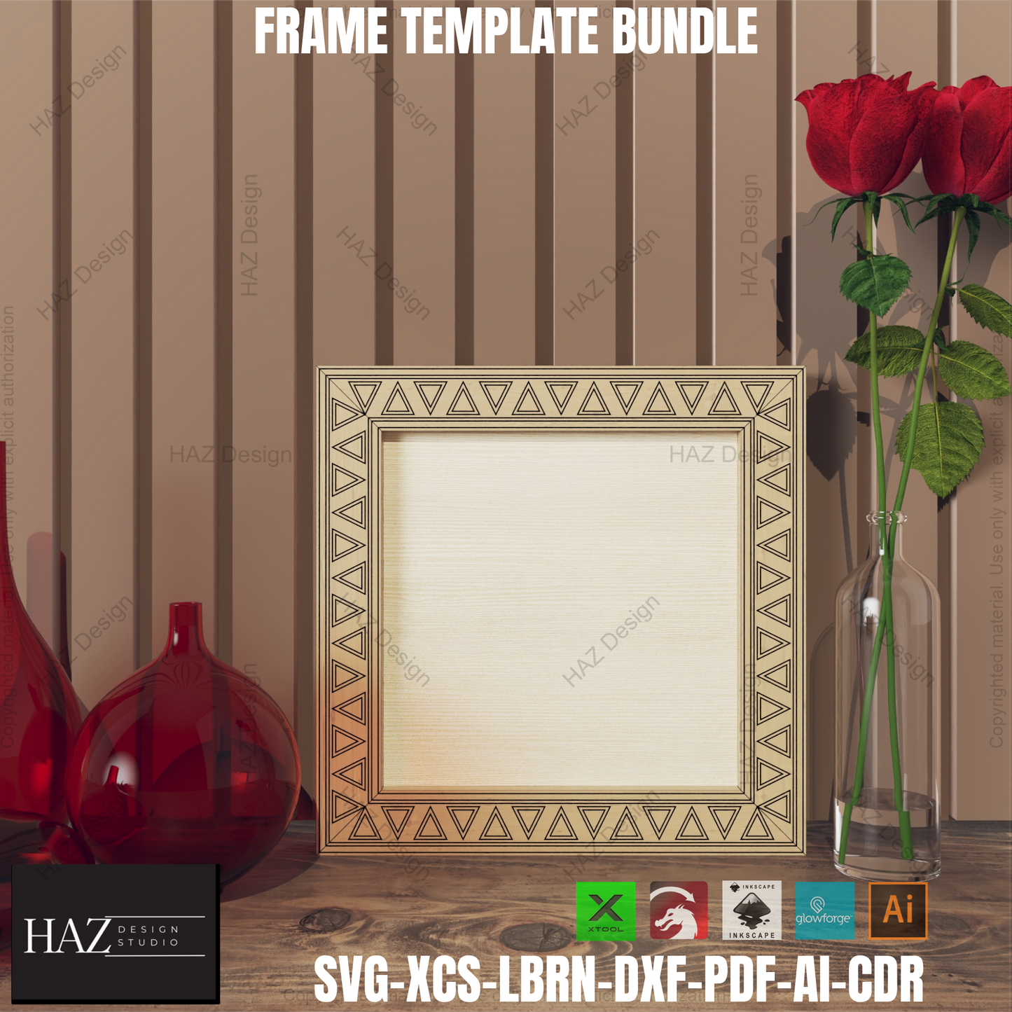 Geometric Frame SVG: Laser Cut Files, Photo Frame, DIY Decor,Triangle Pattern Frame: Laser Cut, Photo Frame SVG, Xtool 398
