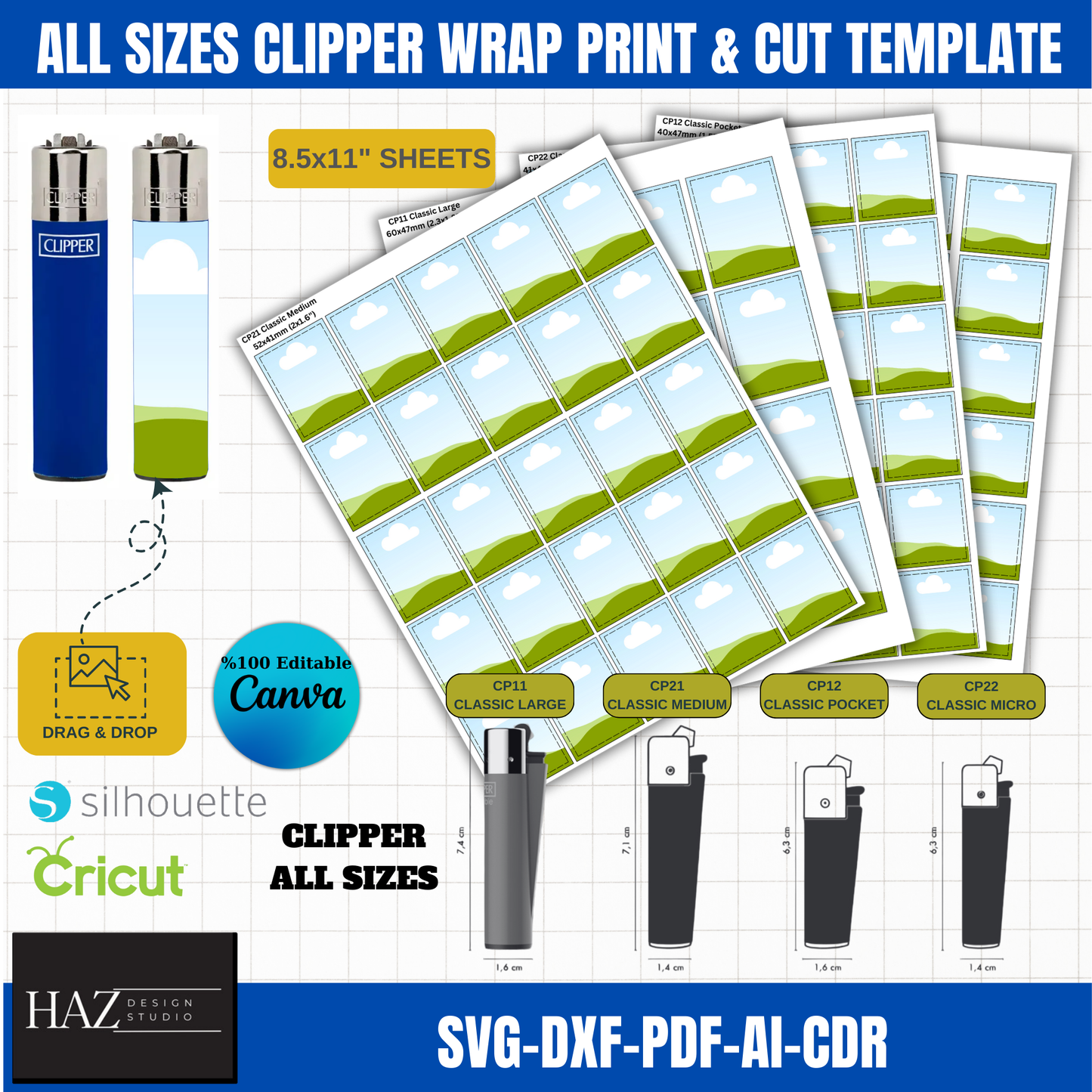 All Sizes Clipper Wrap Print Cut Template | Compatible with Cricut & Silhouette | SVG, PDF Files 363