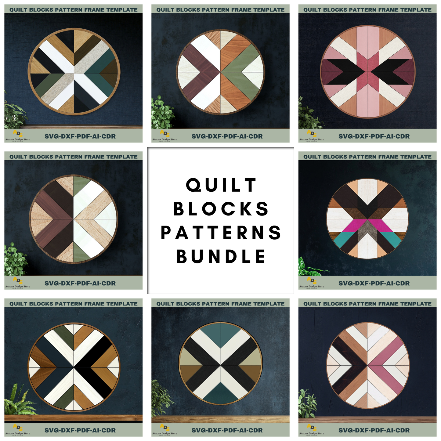 Modern Quilt Block Pattern Bundle for Laser Cutting – Unique Geometric Designs for Wood & Acrylic Crafts 750