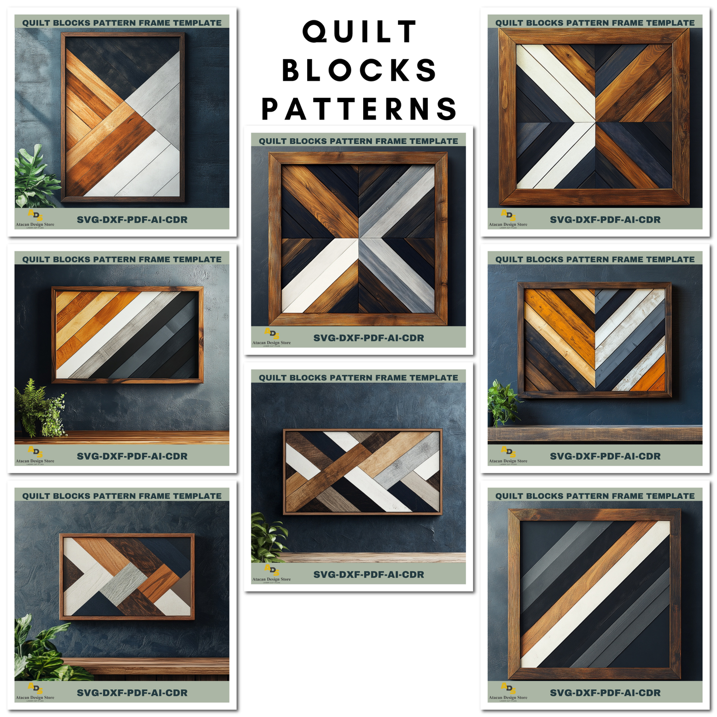 Rustic Quilt Blocks Design Templates for DIY Laser Cutting – Perfect for Wall Art 752