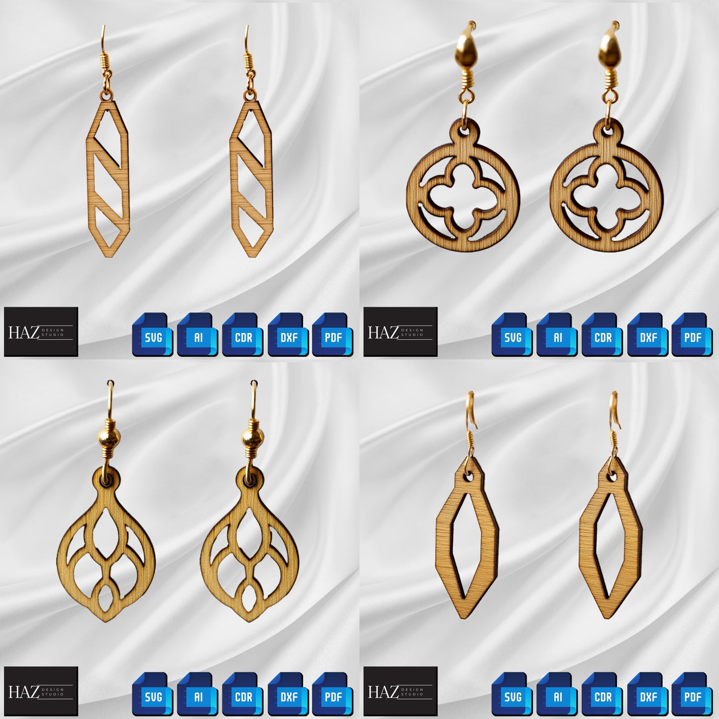 Elegant Wooden Earring Template Set for Laser Cutters - Digital Download 337