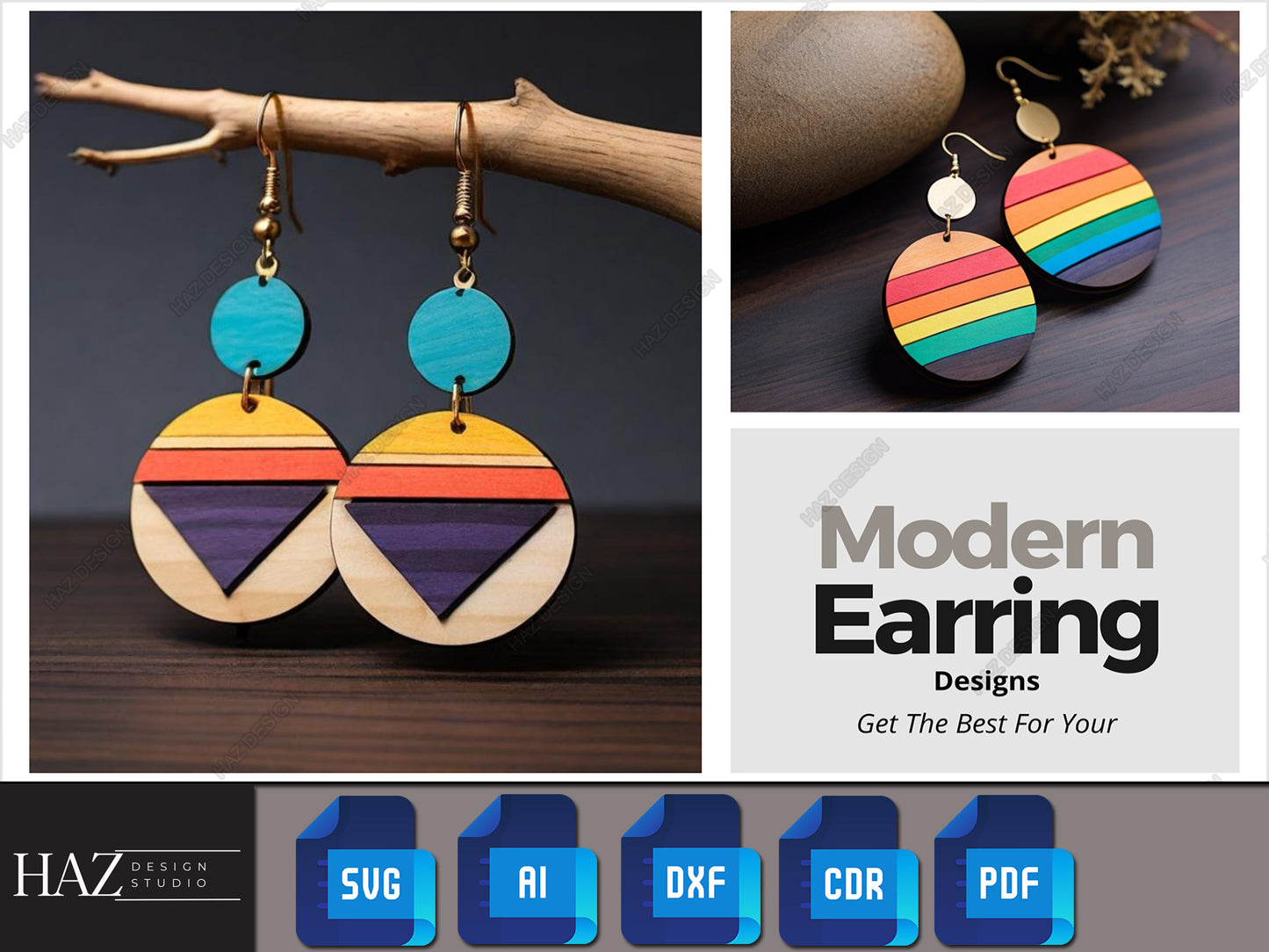 Rainbow Laser Cut Earring Templates - Eco-Friendly Wooden Jewelry Patterns 250