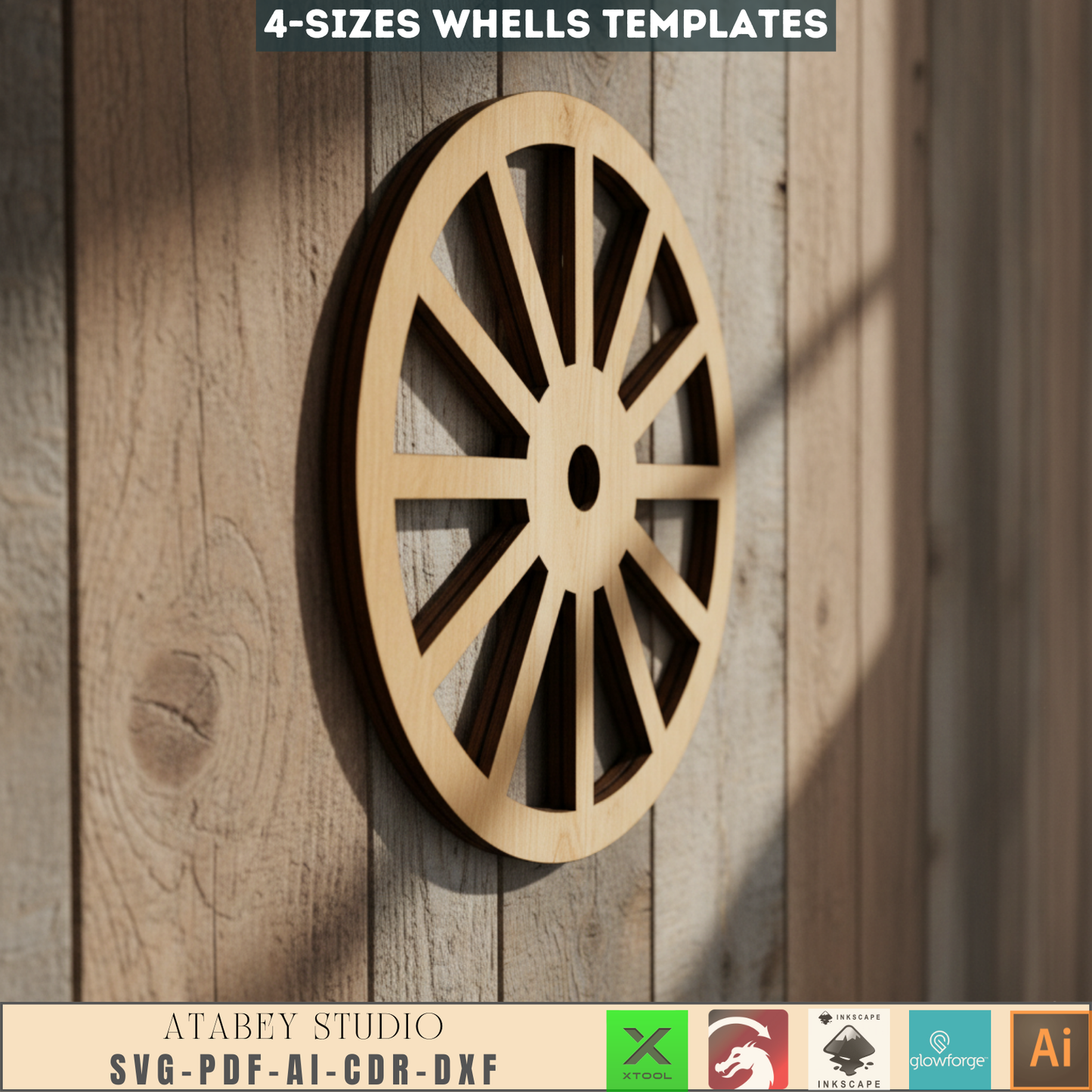Carriage Wheel Craft Shape - Rustic Ox Cart Wheels - Perfect for Laser Cut Designs and DIY Decorations 707
