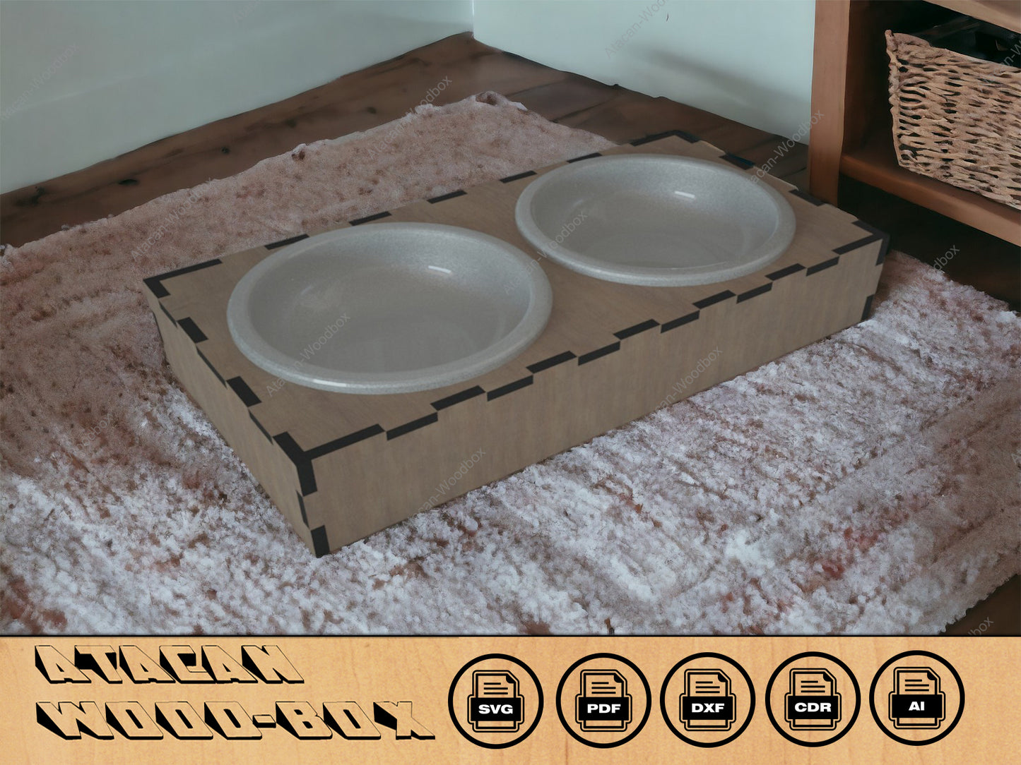 Wooden Dog Bowl Stand / Dogs Cats Food and Water Bowls / Small Animal Feeder 280