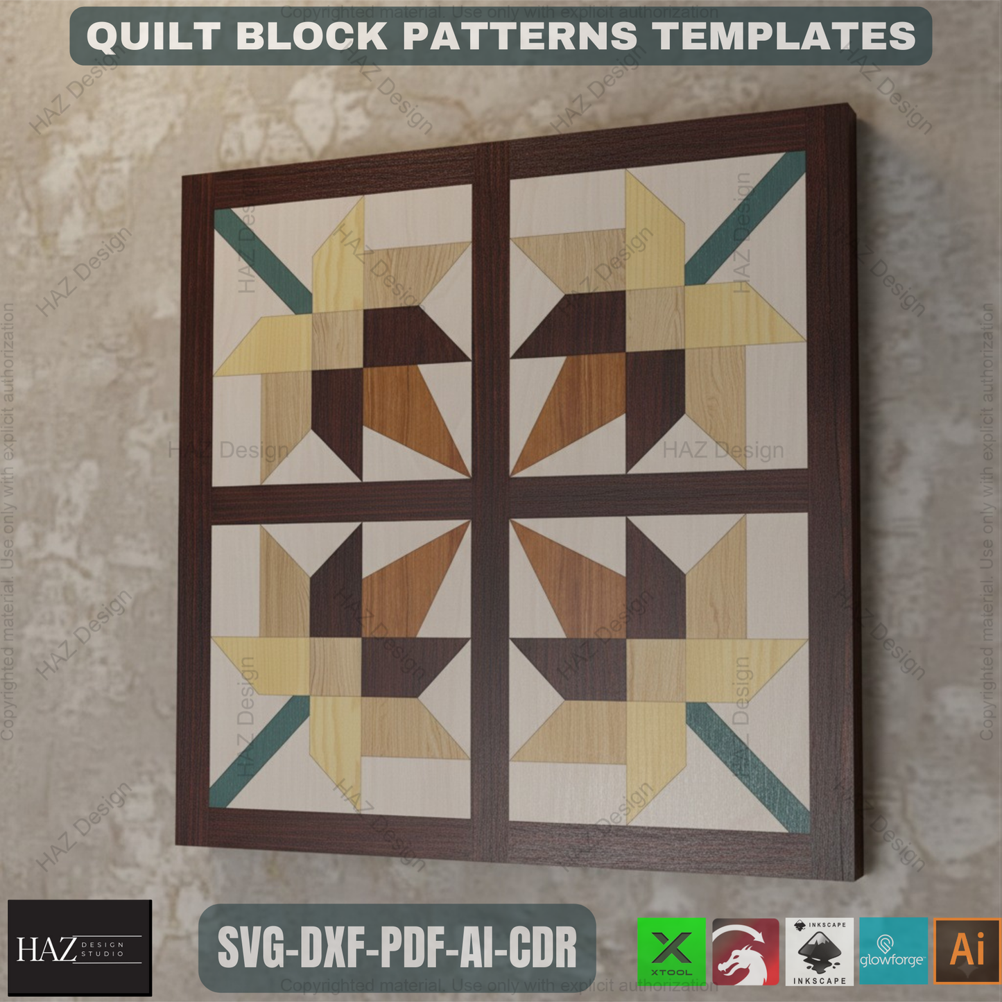 Laser Cut Quilt Block SVG Bundle, Digital Quilt Pattern Templates, Geometric Wood Wall Art Files, Farmhouse Decor DXF 474