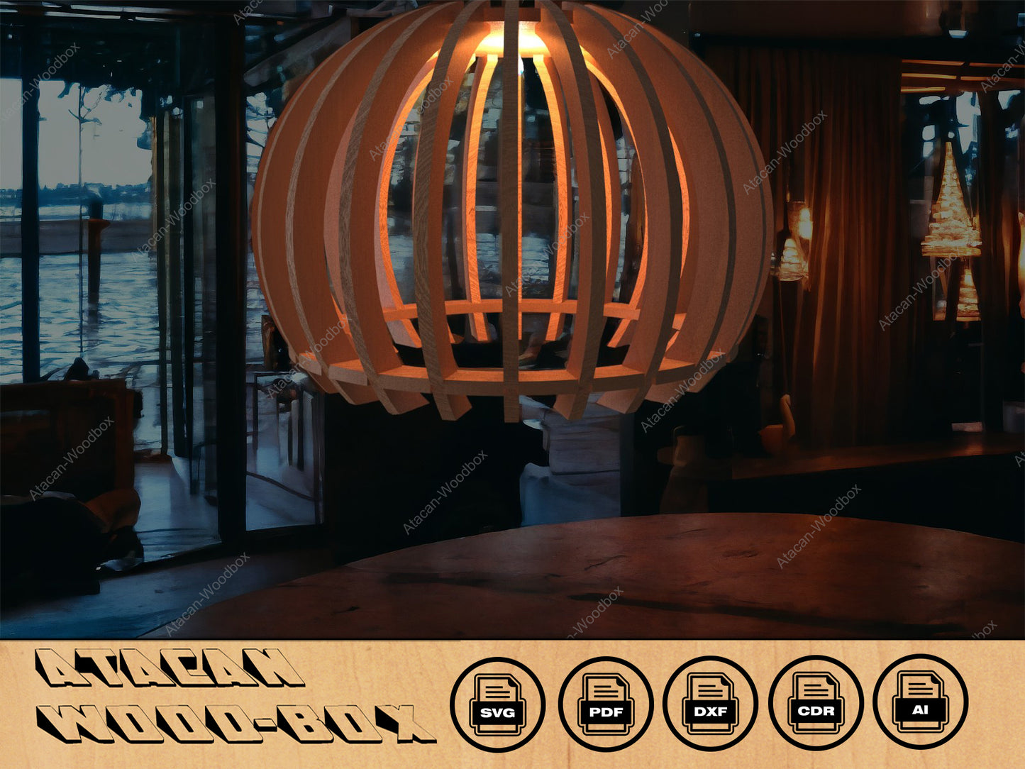 Round Oval Wood Pendant Light Chandelier Lamp lampshade plywood Svg, Dxf, Cdr 275