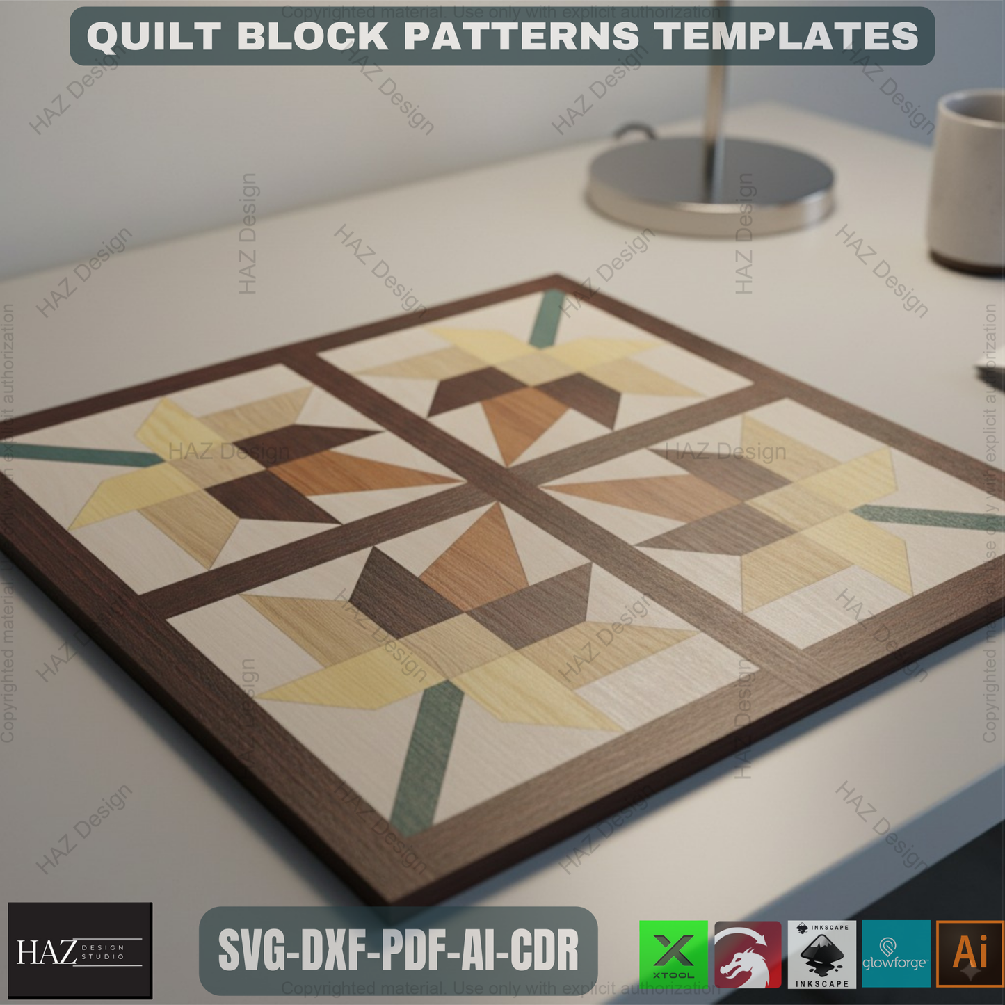 Laser Cut Quilt Block SVG Bundle, Digital Quilt Pattern Templates, Geometric Wood Wall Art Files, Farmhouse Decor DXF 474