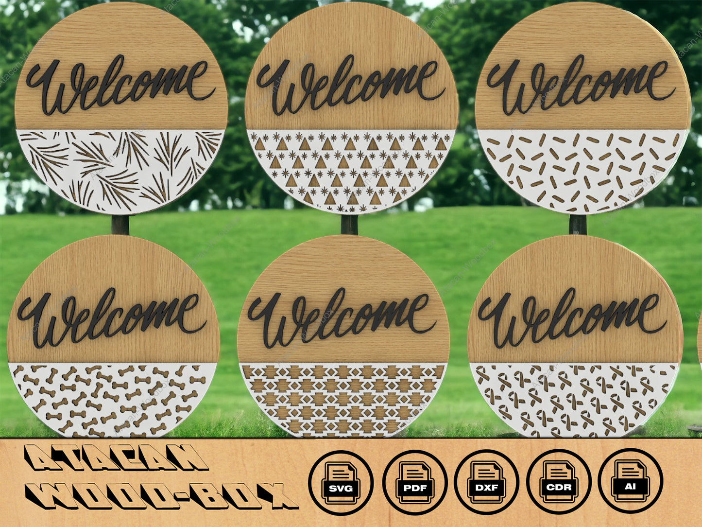 Door Hanger Pack SVG / Door Hangers with Patterns / Welcome Sign / Laser Vector files / Wood Cutting 266